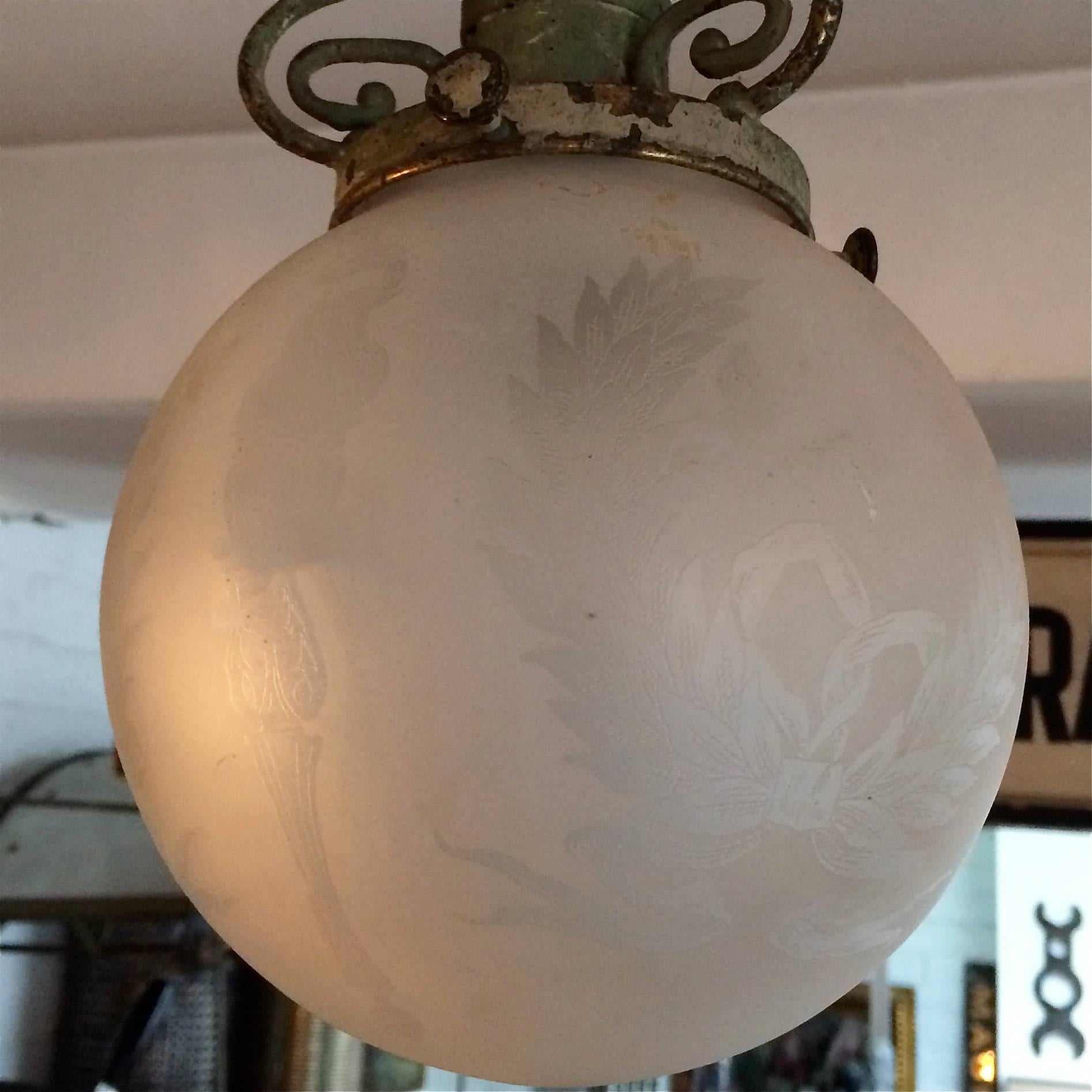 Industrial Early 20th Century, Brass Globe Pendant Light