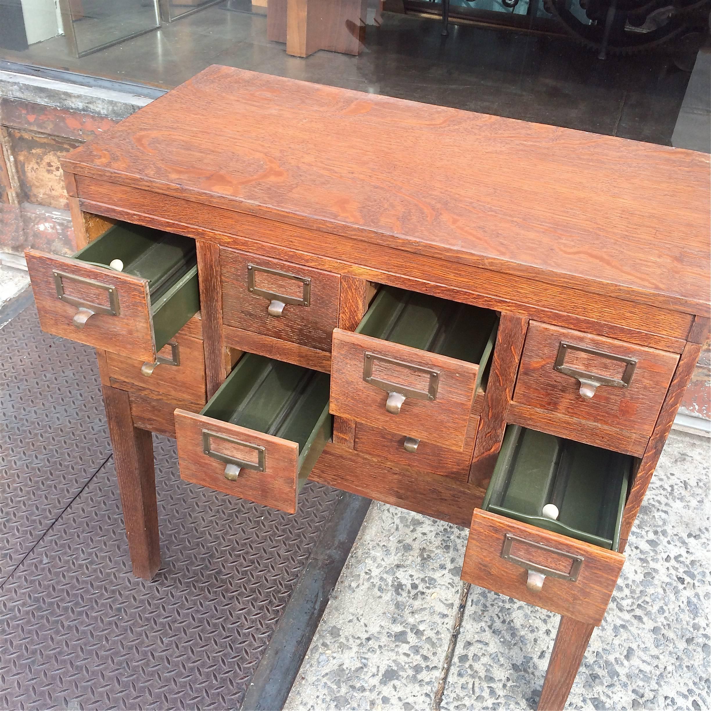 Industrial Oak Library Card Catalog File Cabinet