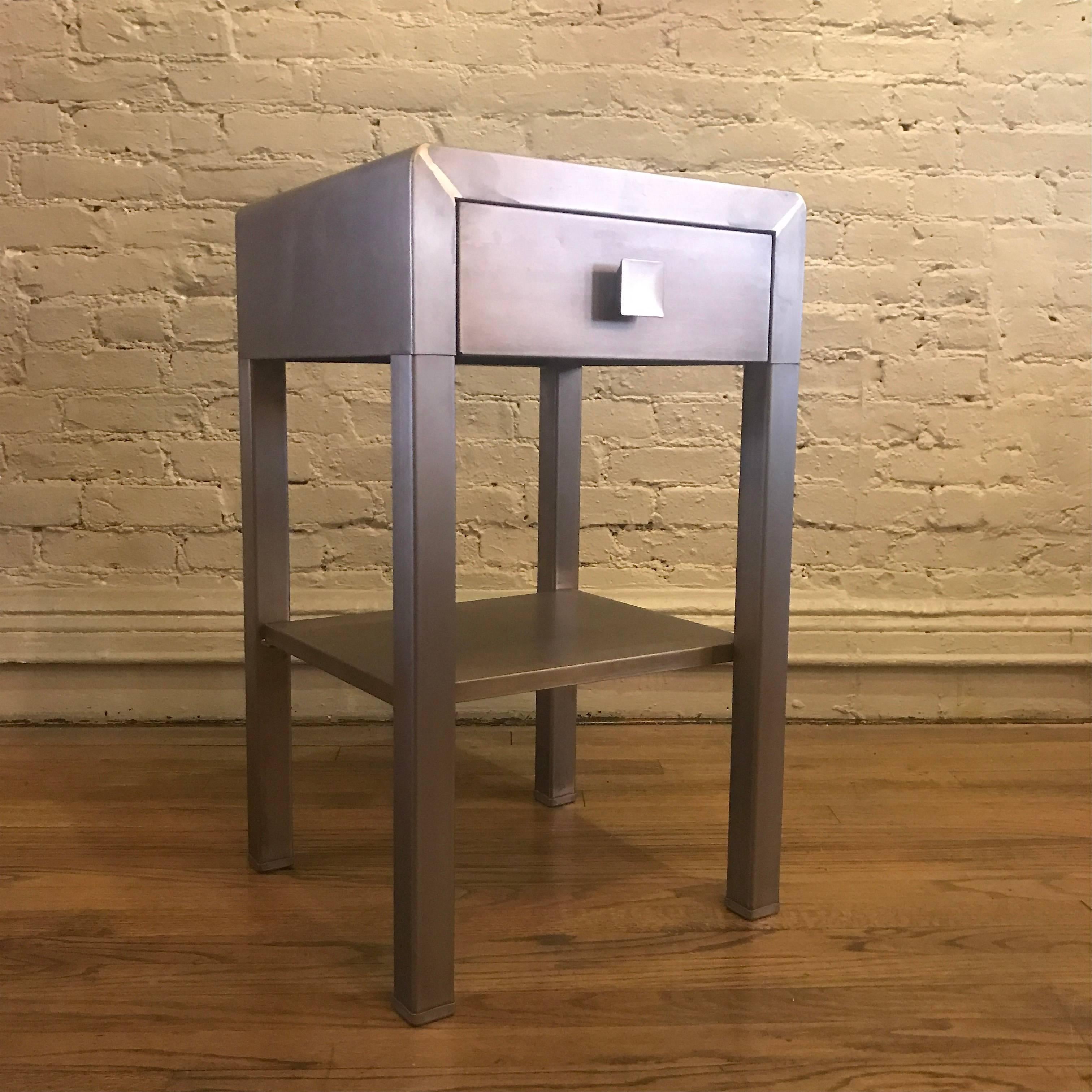 Machine Age Norman Bel Geddes for Simmons Furniture Co. Brushed Steel Side Table