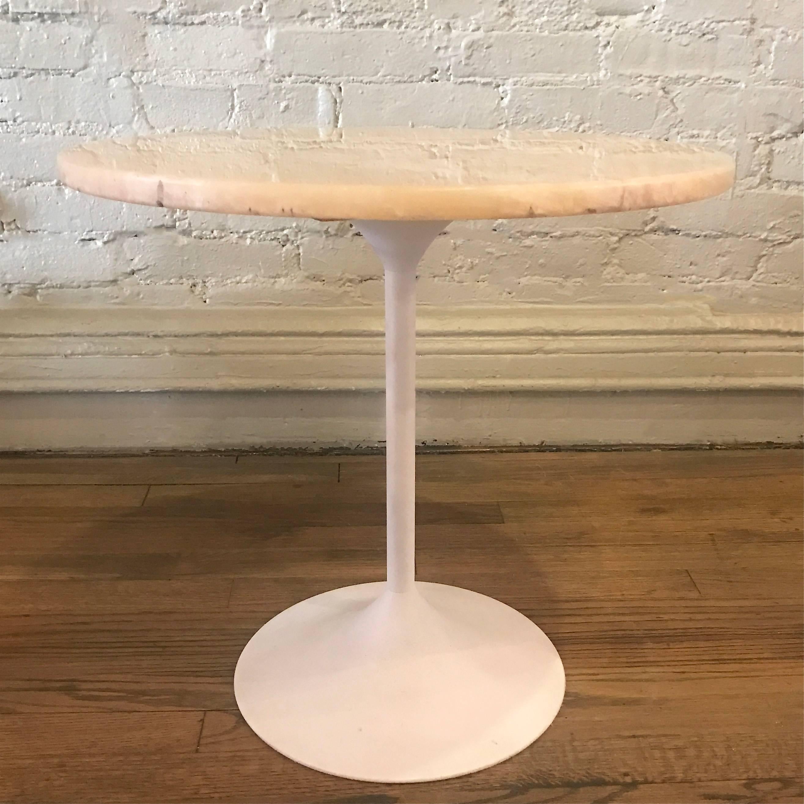 American Mid Century Modern Tulip Side Table with Round Marble Top