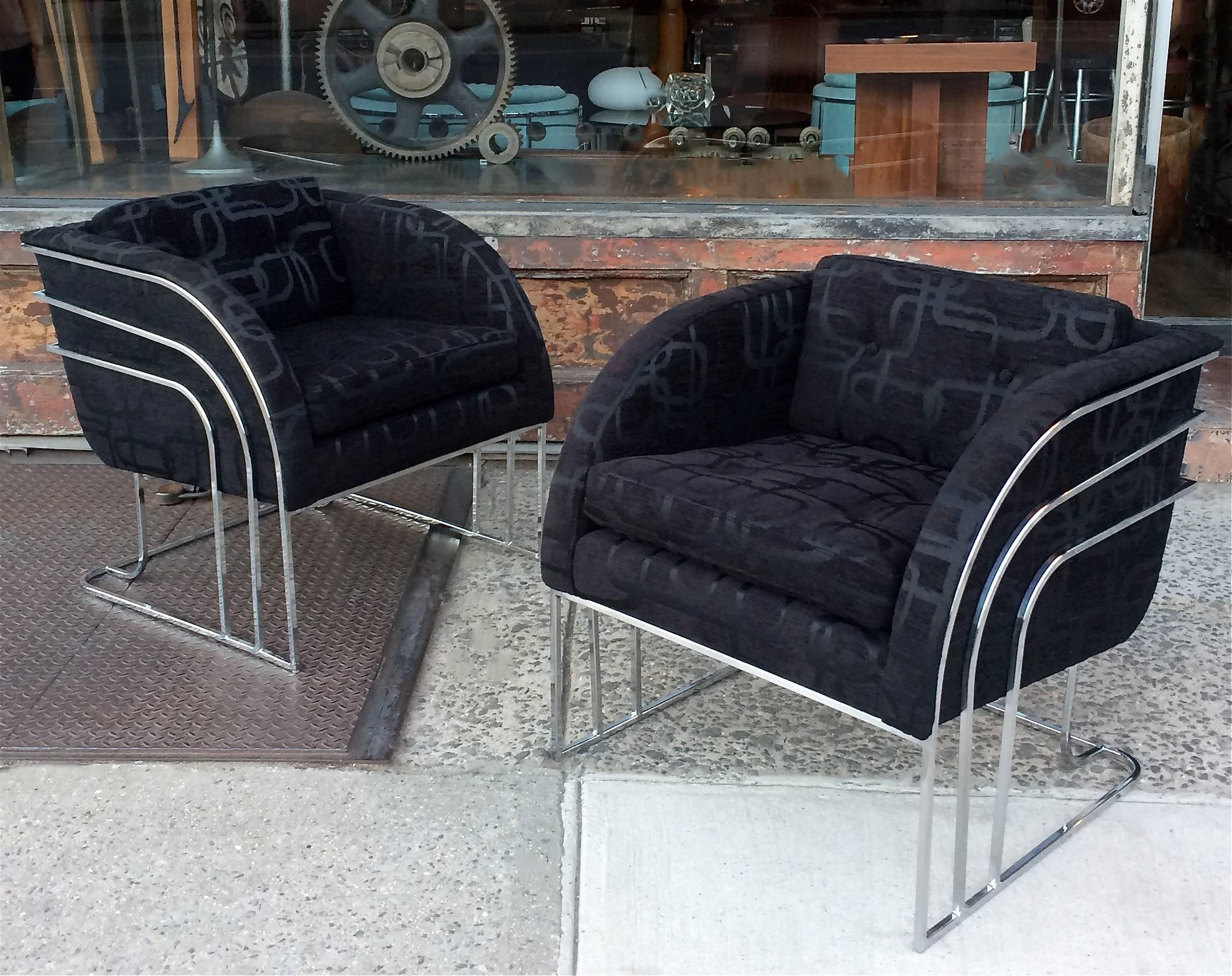 Mid-Century Modern Pair of Chrome Lounge Chairs by Milo Baughman for Thayer Coggin