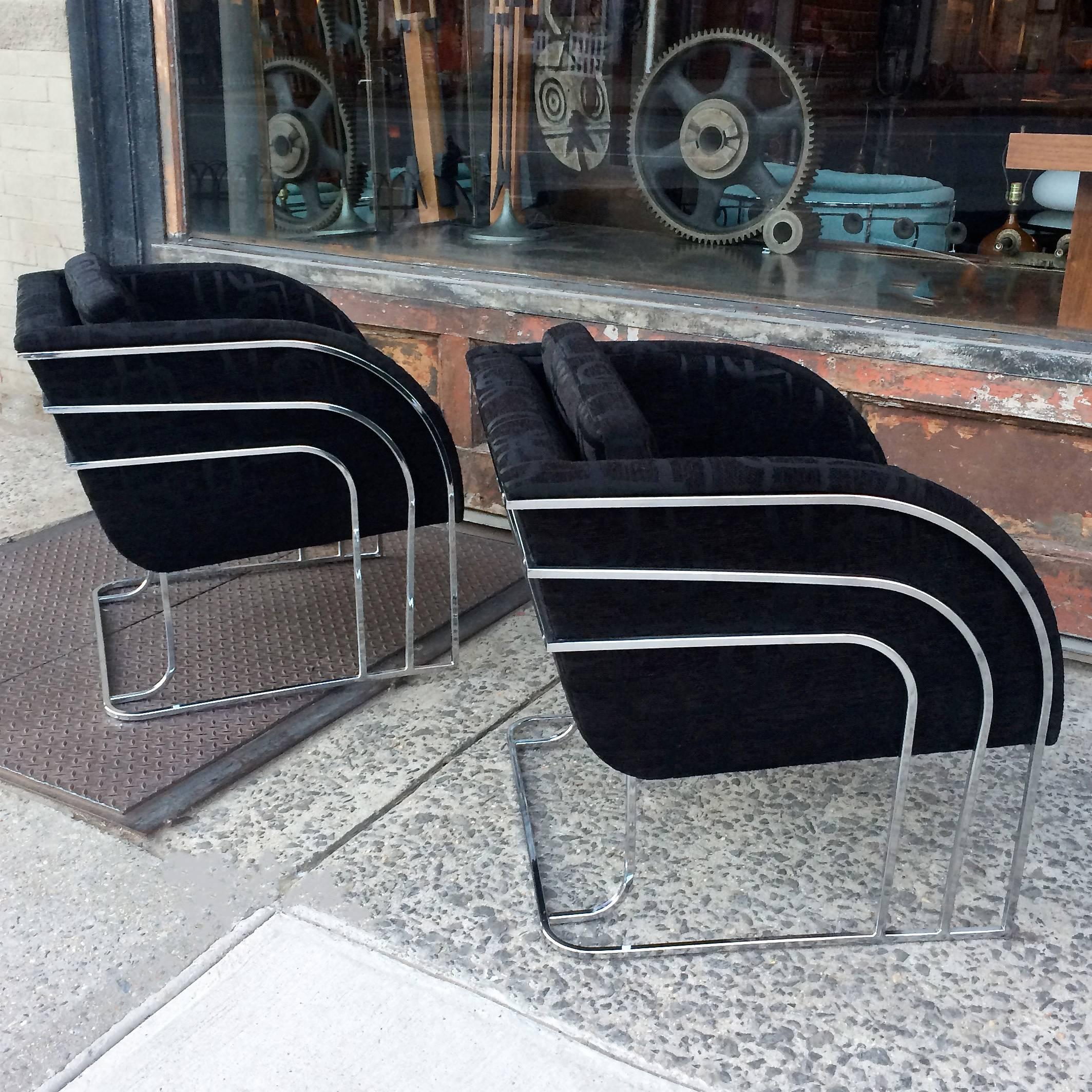 Late 20th Century Pair of Chrome Lounge Chairs by Milo Baughman for Thayer Coggin
