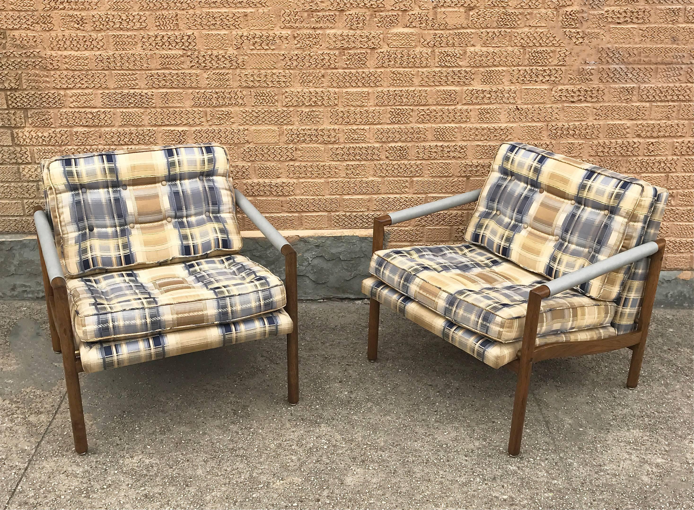 American Pair of Mid-Century Modern Harvey Probber Style Upholstered Club Chairs