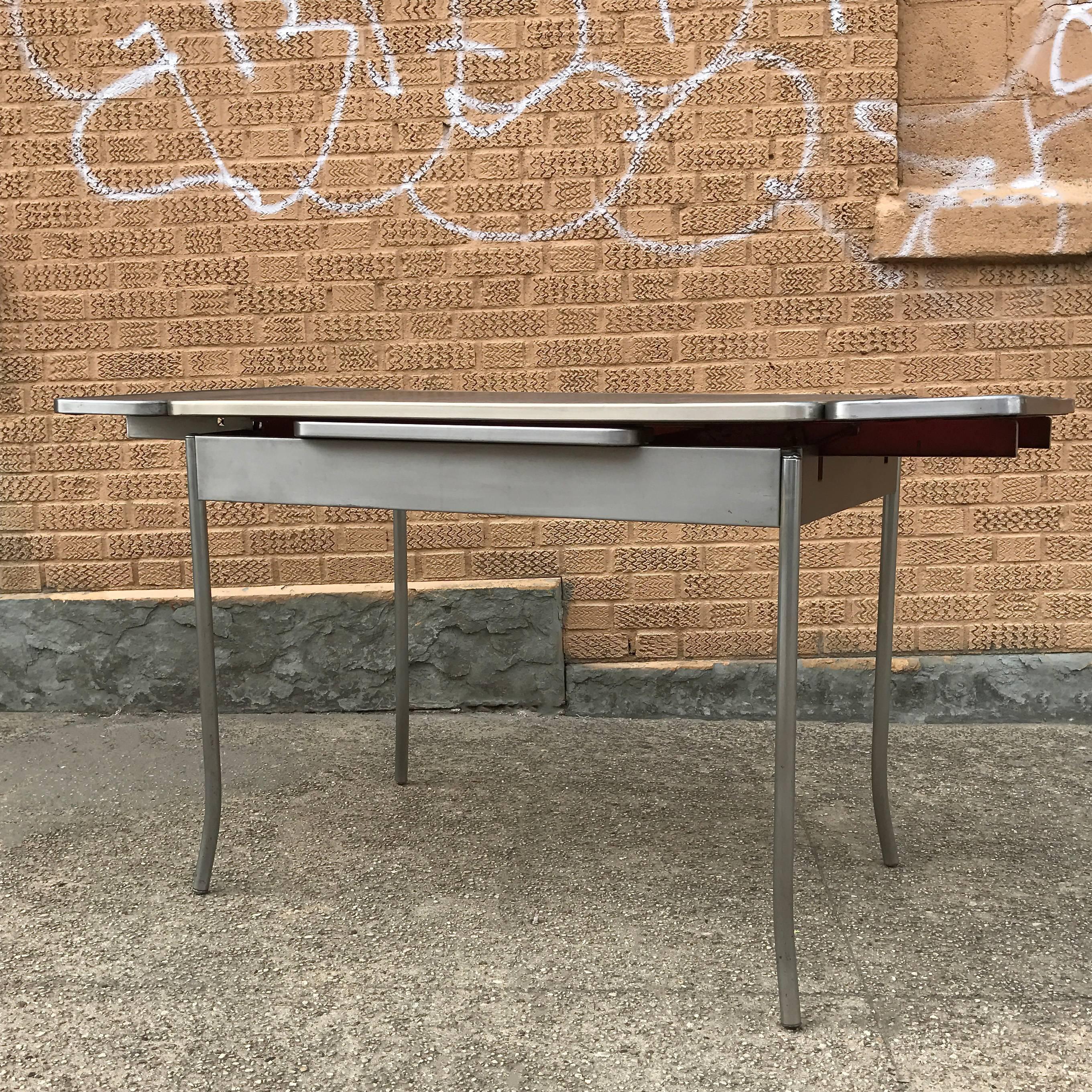 Industrial Brushed Steel Extension Dining Table In Excellent Condition In Brooklyn, NY