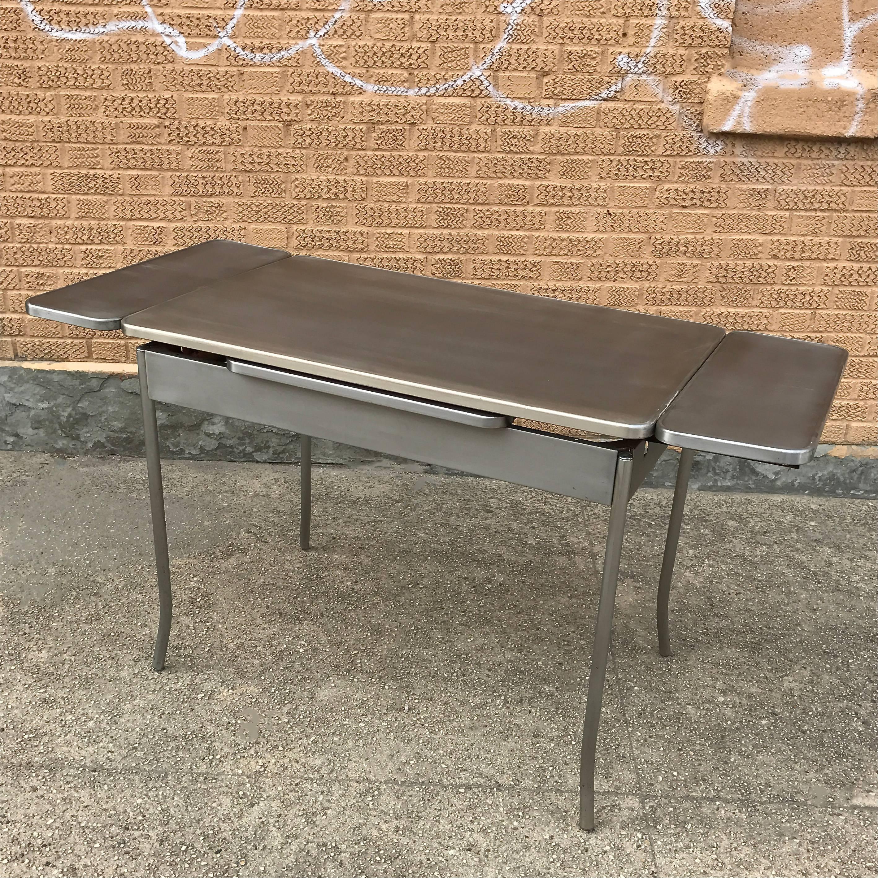 American Industrial Brushed Steel Extension Dining Table
