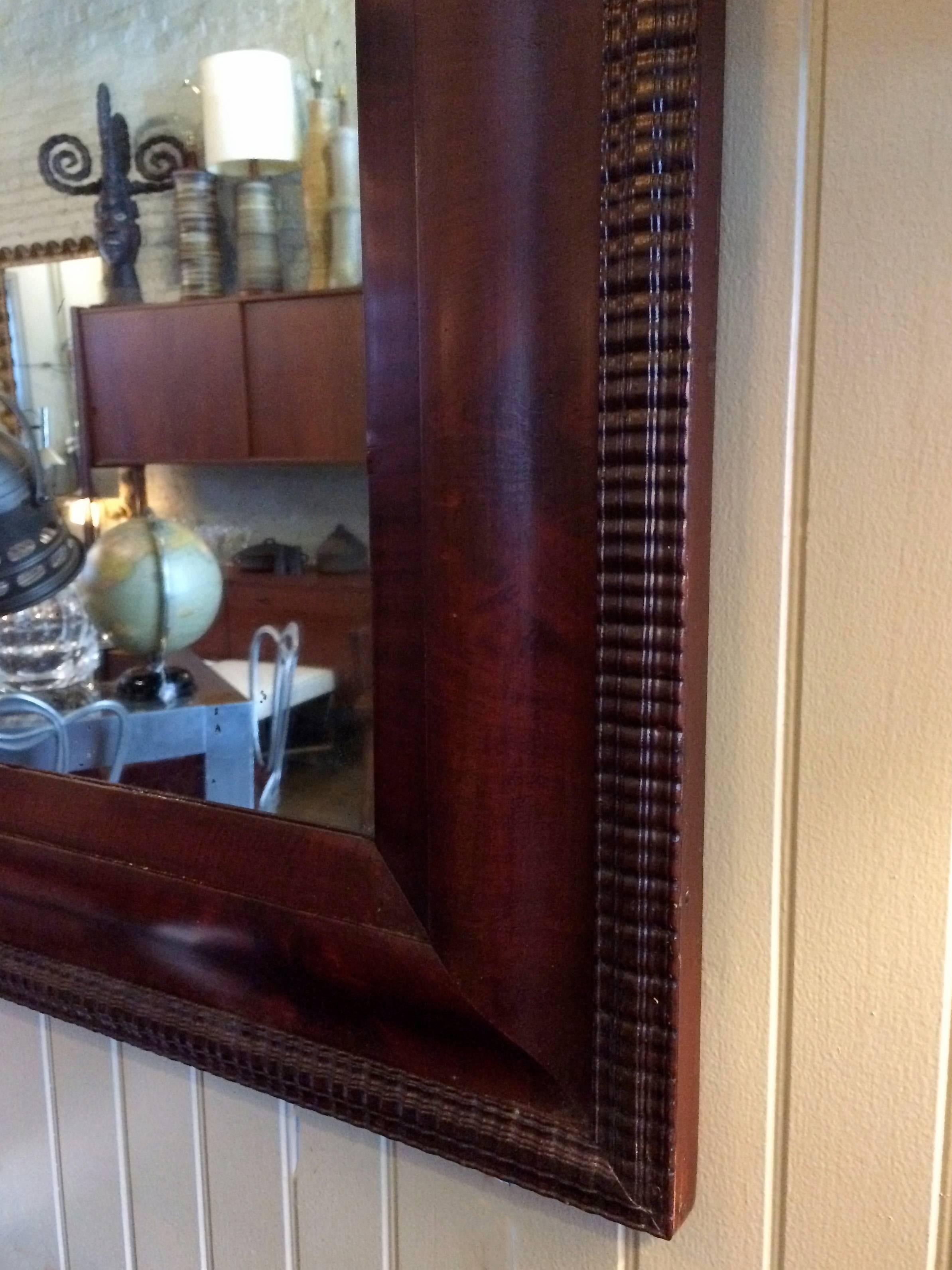 Antique Carved Mahogany Picture Frame Wall Mirror In Excellent Condition In Brooklyn, NY