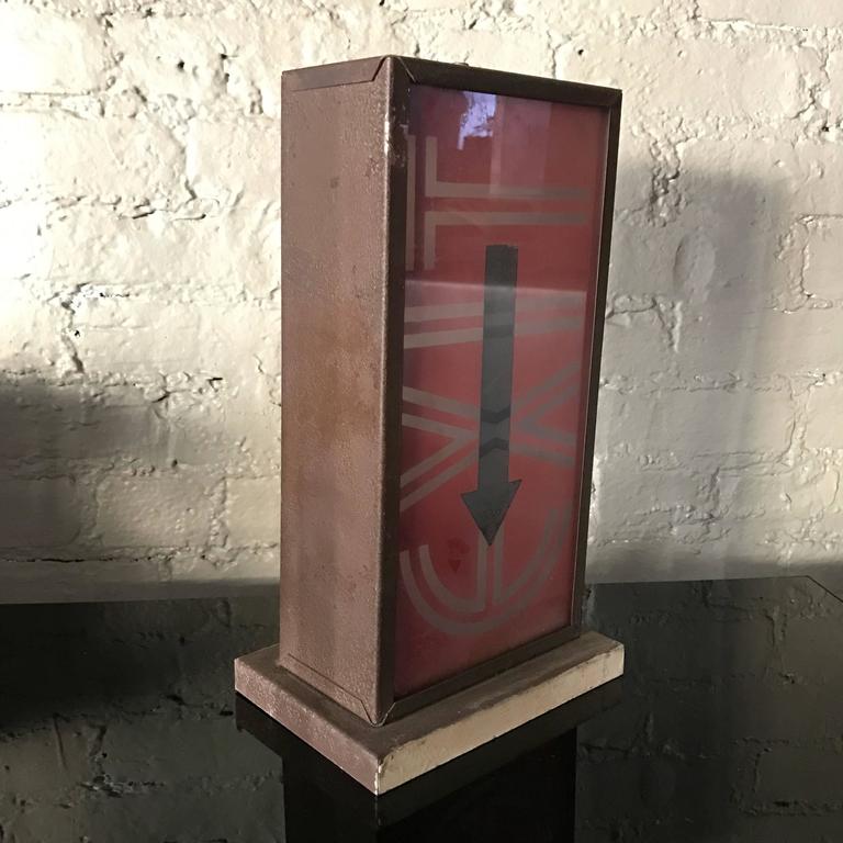 Art Deco Double-Sided Painted Glass Wall Mount Exit Sign Sconce For Sale at 1stdibs