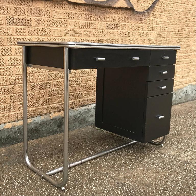 Art Deco Tubular Chrome And Laminate Desk By Gilbert Rohde For