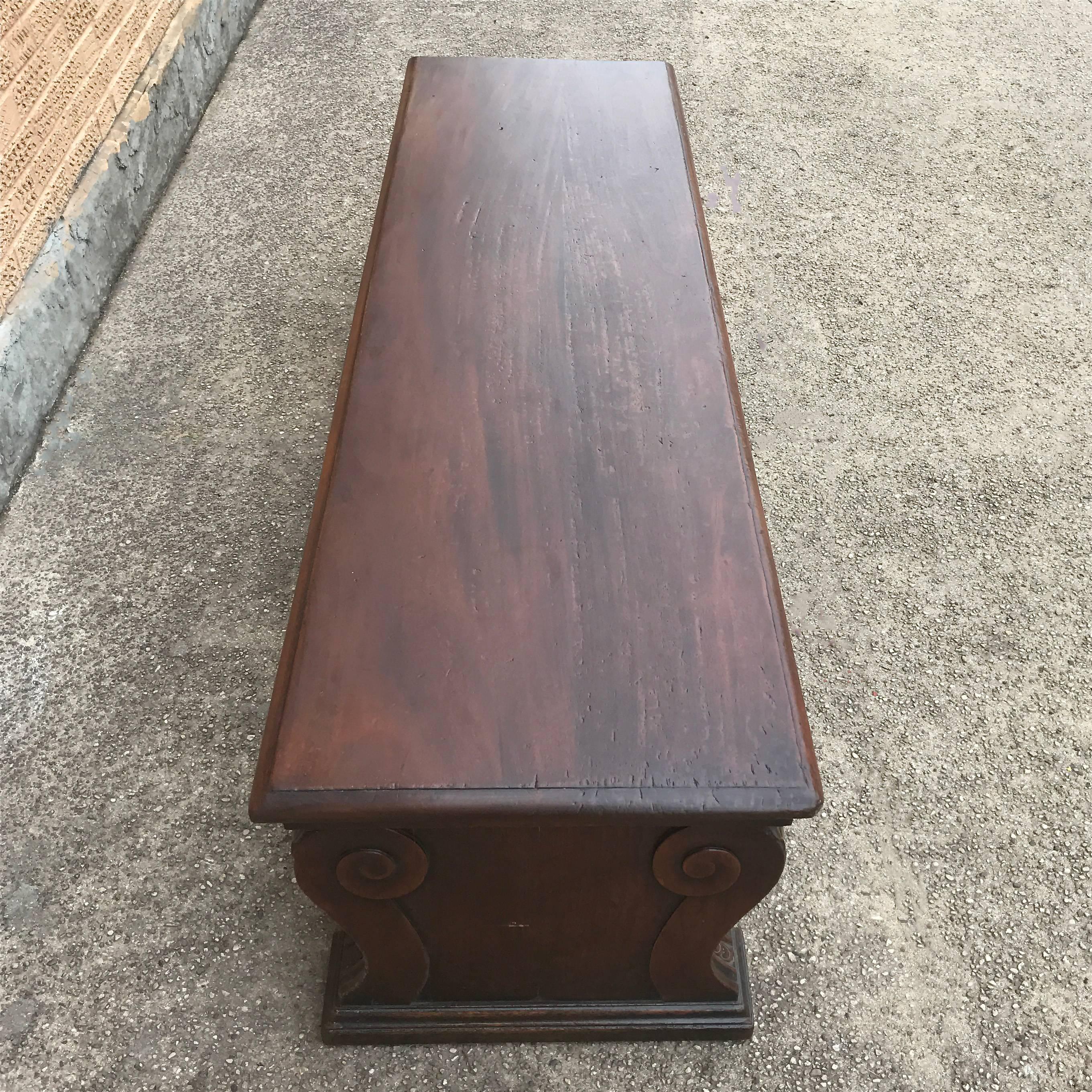 Early 20th Century Antique Carved Mahogany Bank Bench
