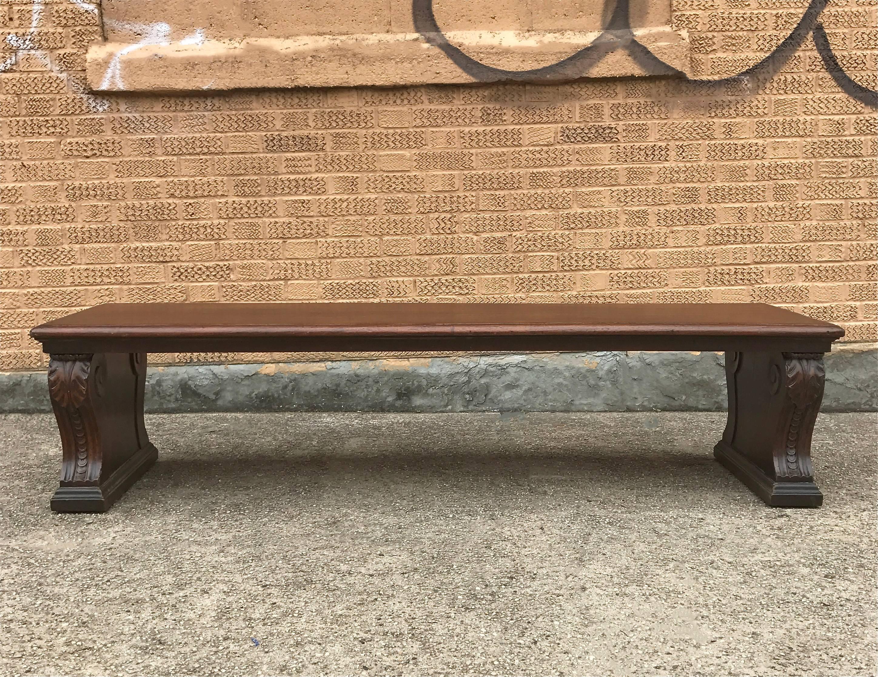 American Classical Antique Carved Mahogany Bank Bench