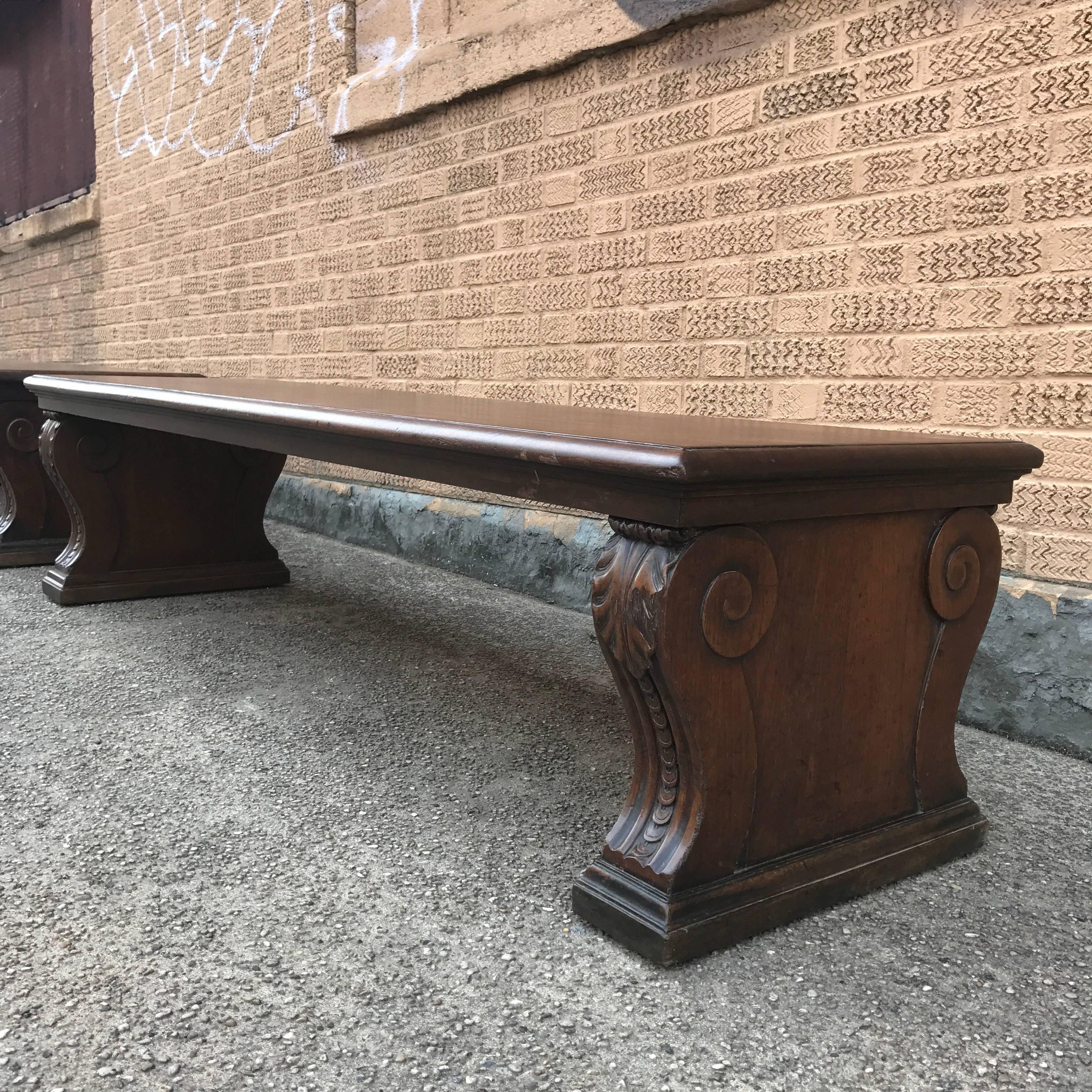 American Antique Carved Mahogany Bank Bench