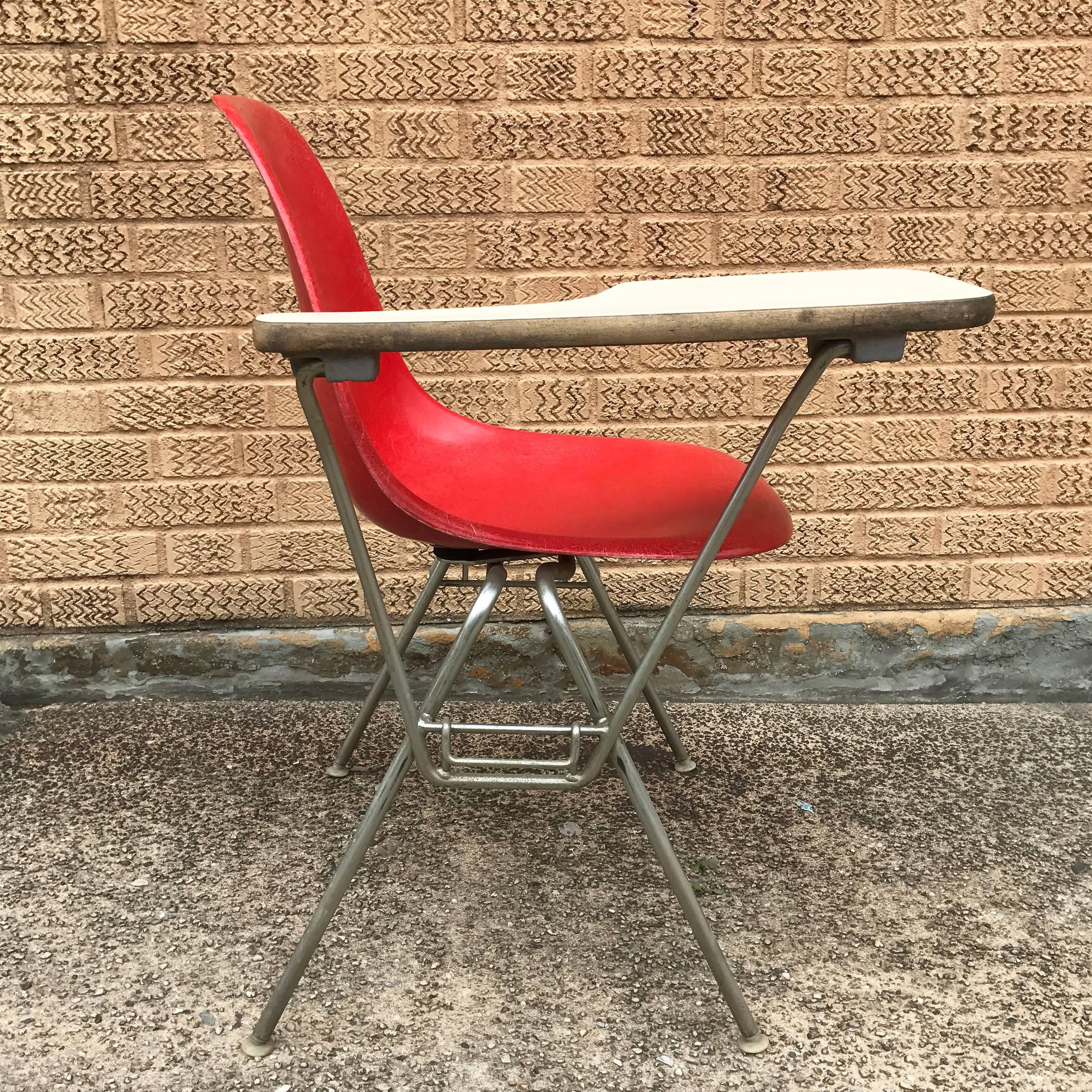 20th Century Herman Miller Eames DSS Fiberglass Side Chairs with Desk Attachments