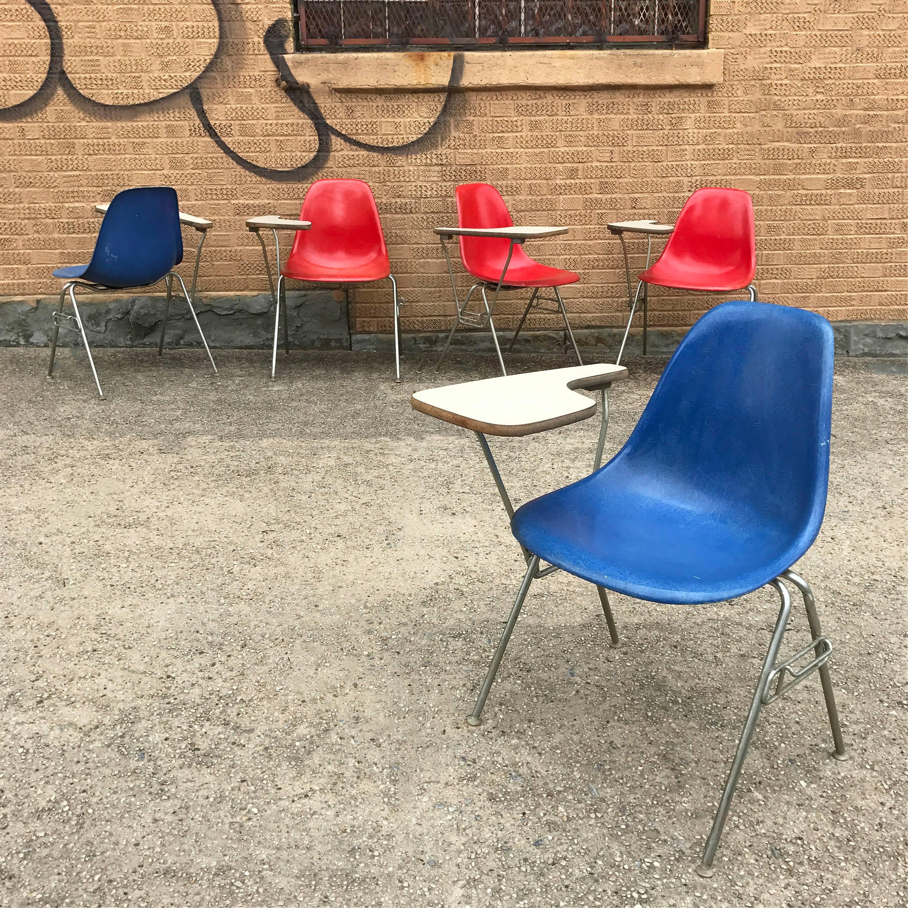 Mid-Century Modern Herman Miller Eames DSS Fiberglass Side Chairs with Desk Attachments