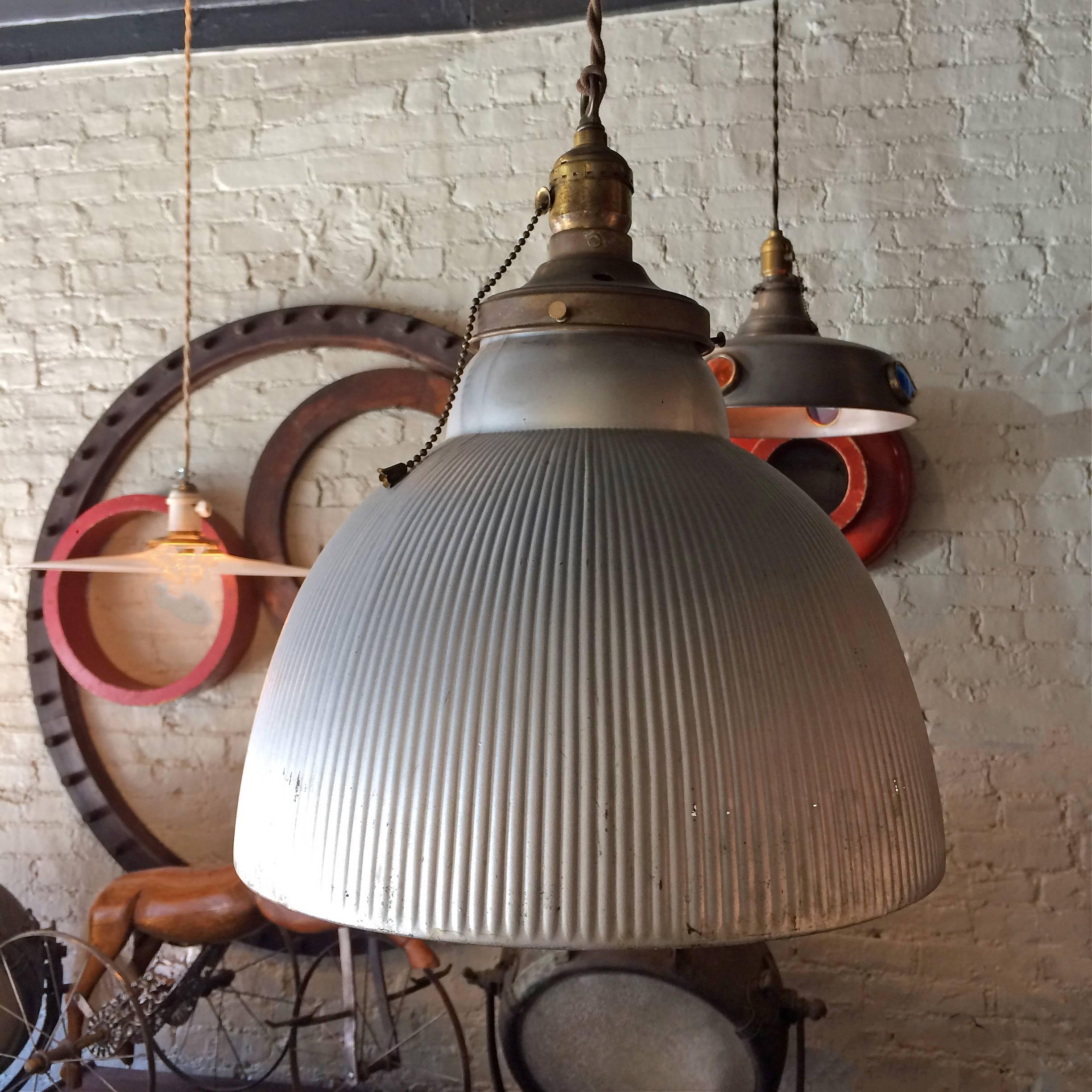 Industrial Silver X-Ray Mercury Glass Dome Pendant Light In Excellent Condition In Brooklyn, NY