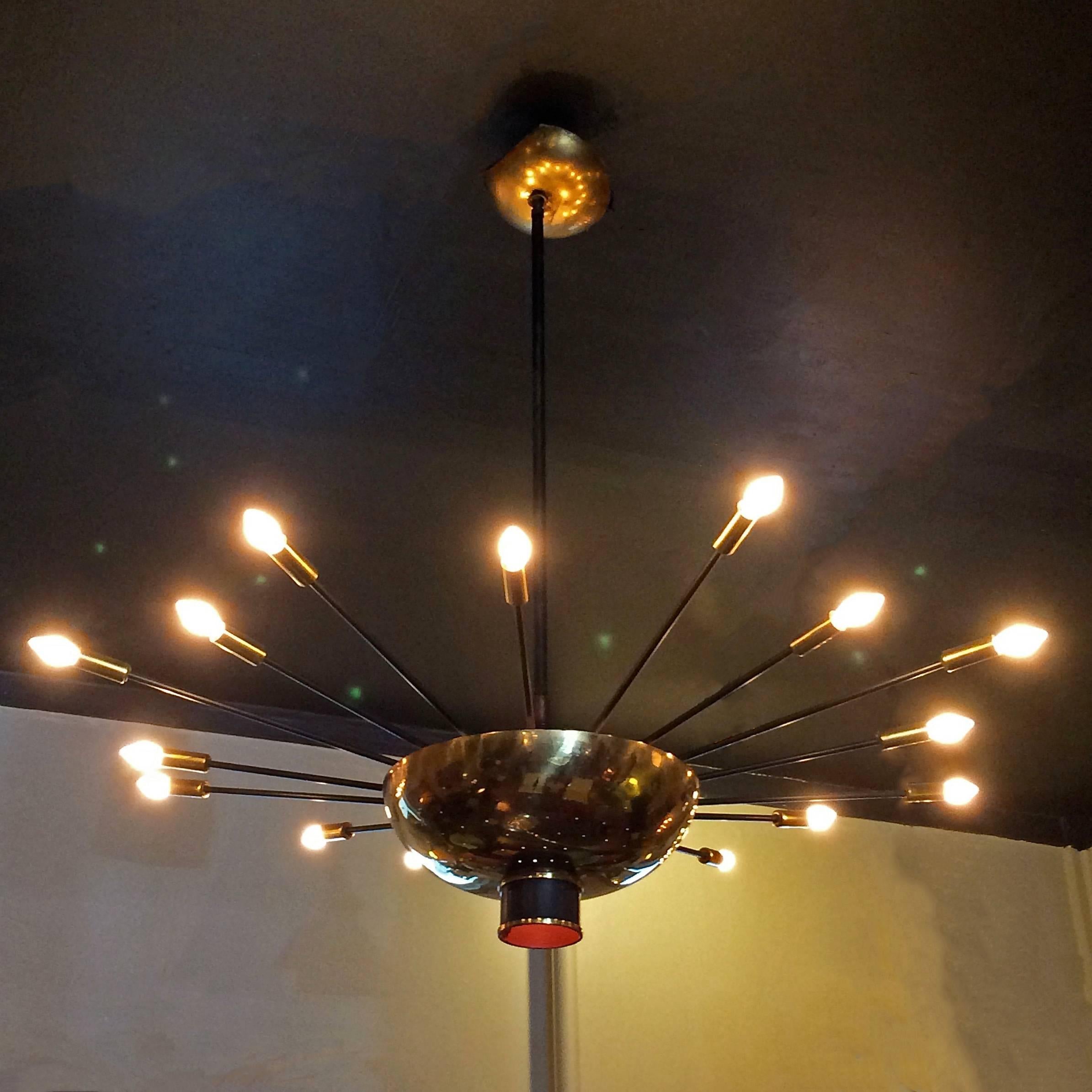 Finnish Mid-Century Modern Brass Starburst Chandelier by Paavo Tynell