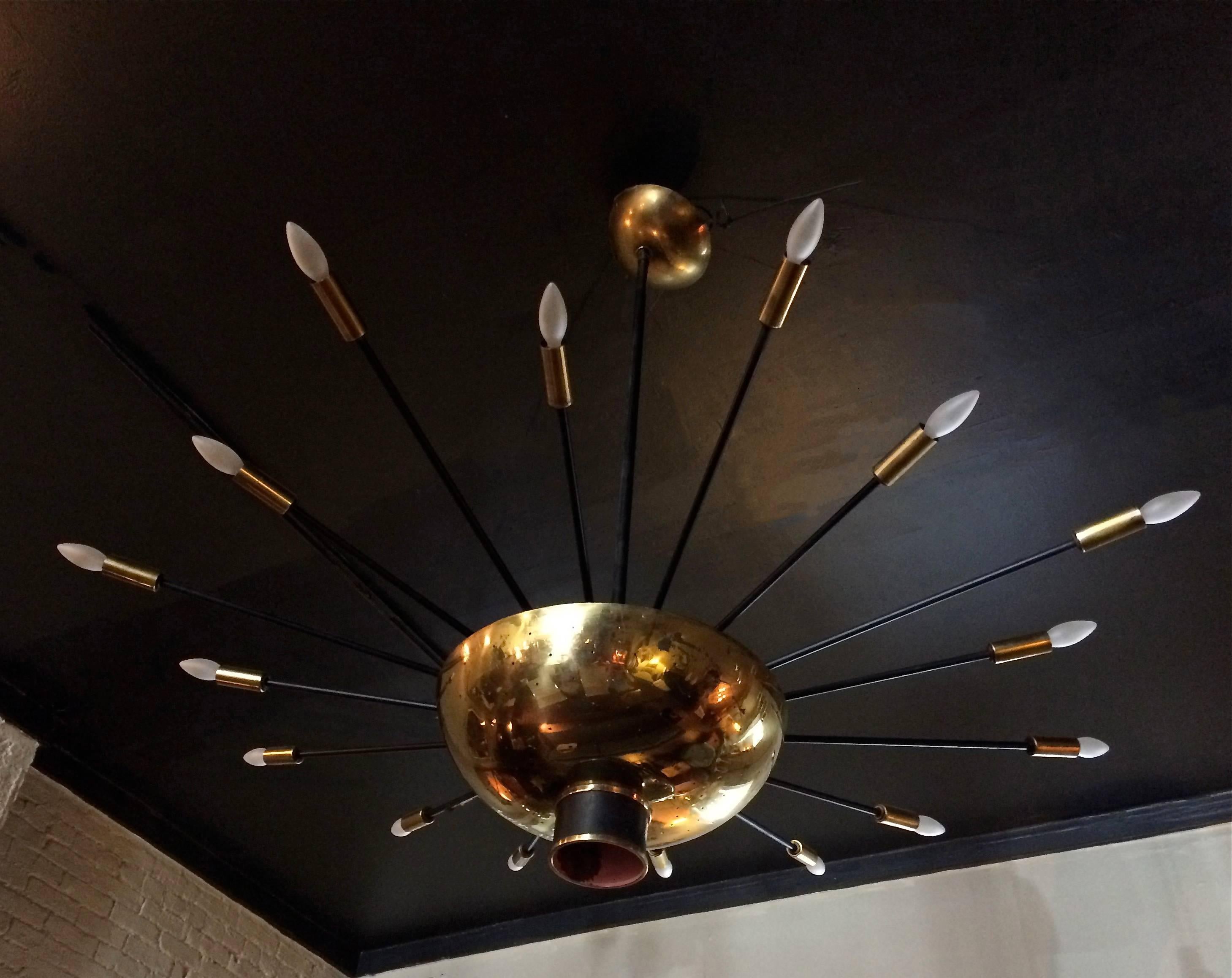 Polished Mid-Century Modern Brass Starburst Chandelier by Paavo Tynell