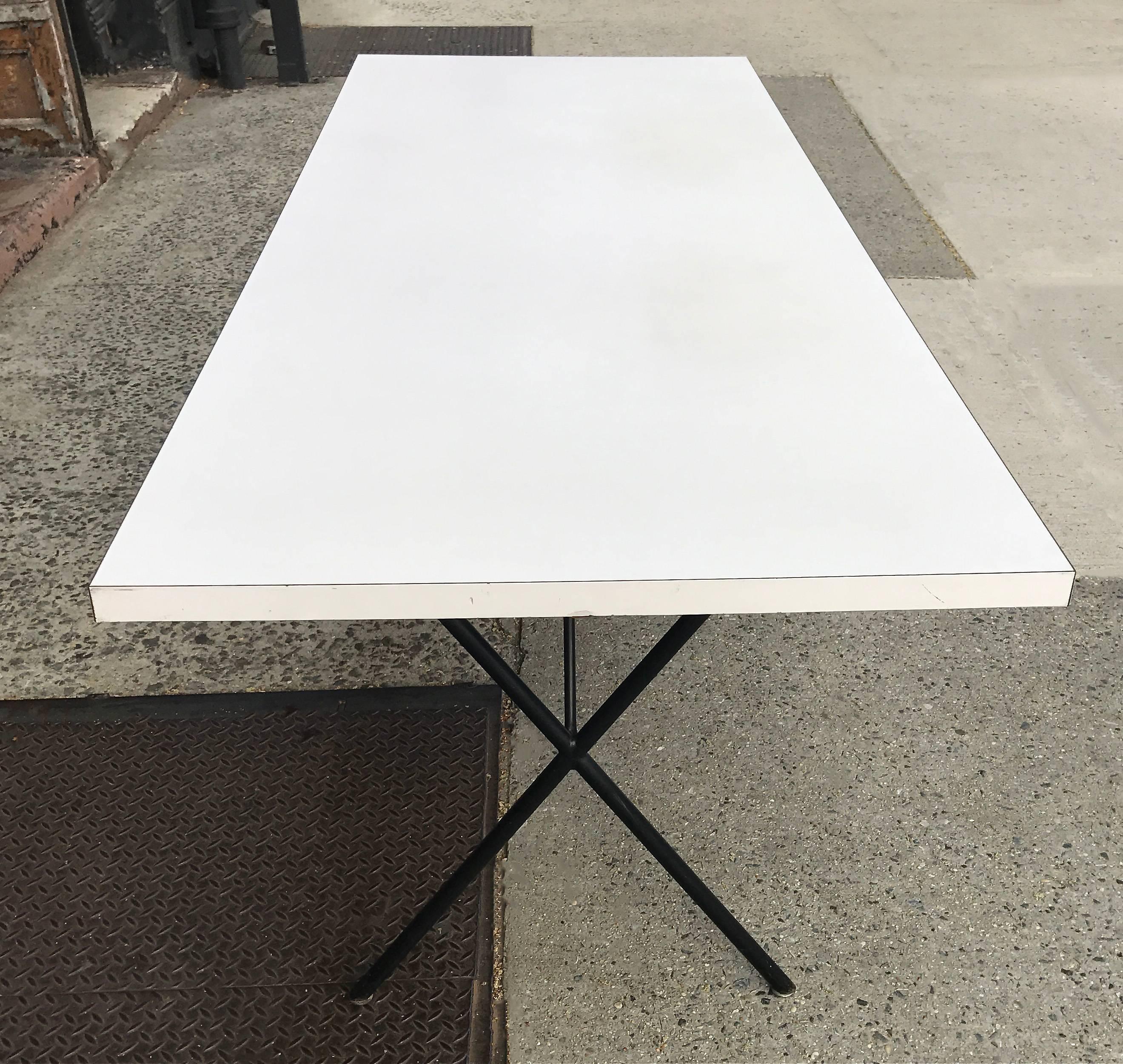 Mid-Century Modern George Nelson for Herman Miller White Laminate X Legs Dining Table