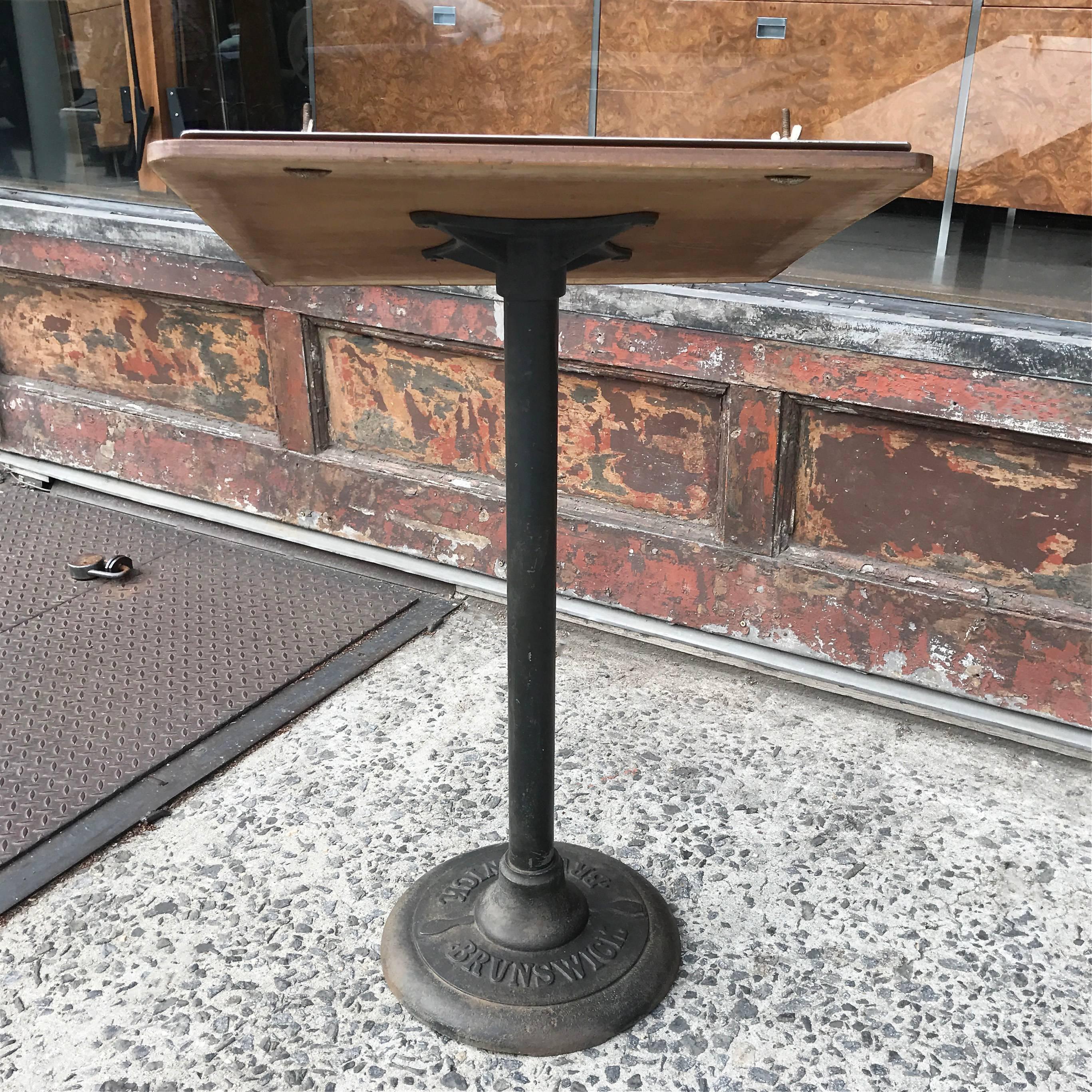 Industrial Cast Iron and Wood Bowling Score Stand by Brunswick In Good Condition For Sale In Brooklyn, NY