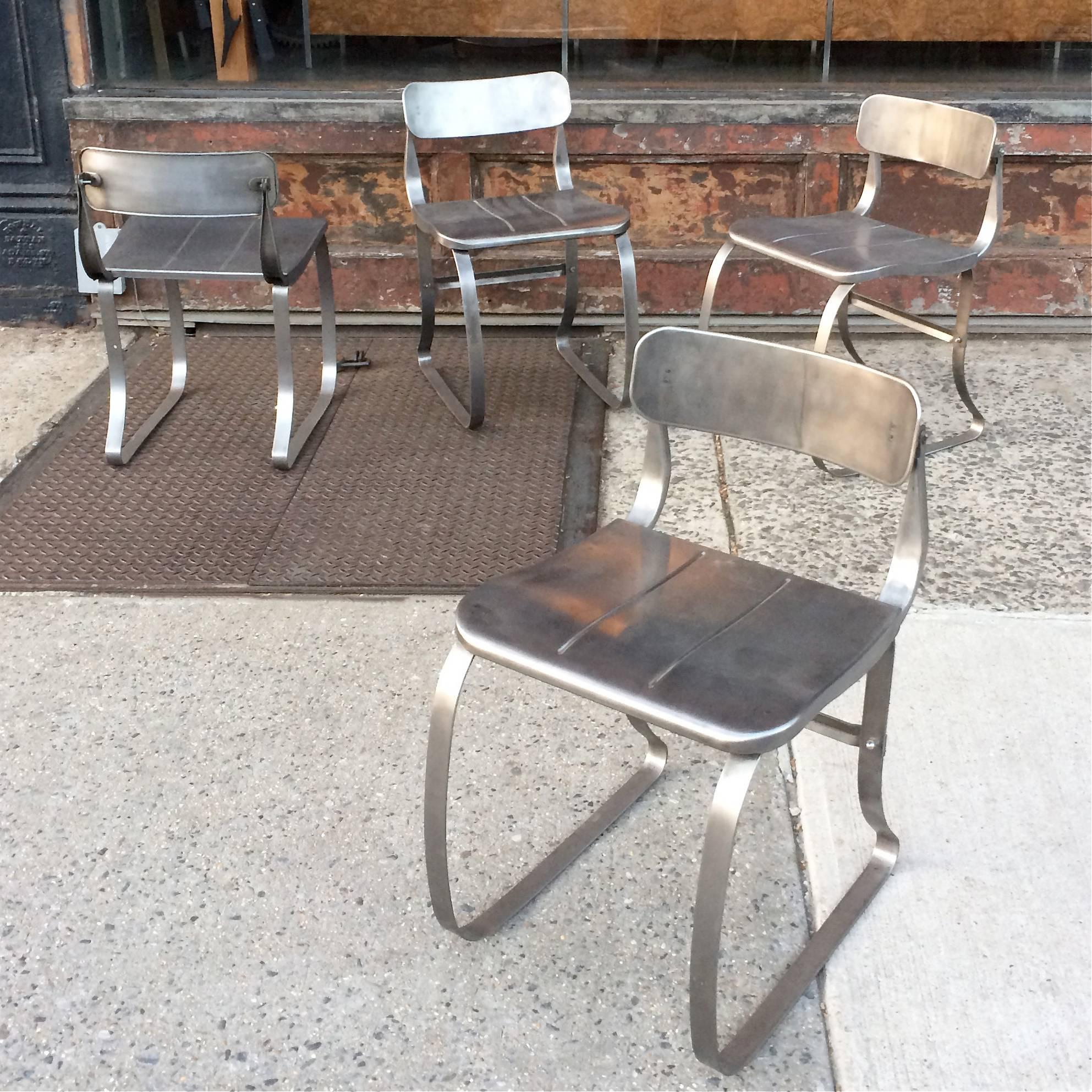 American Set of Four Brushed Steel Health Chairs by Herman Sperlich for Ironite