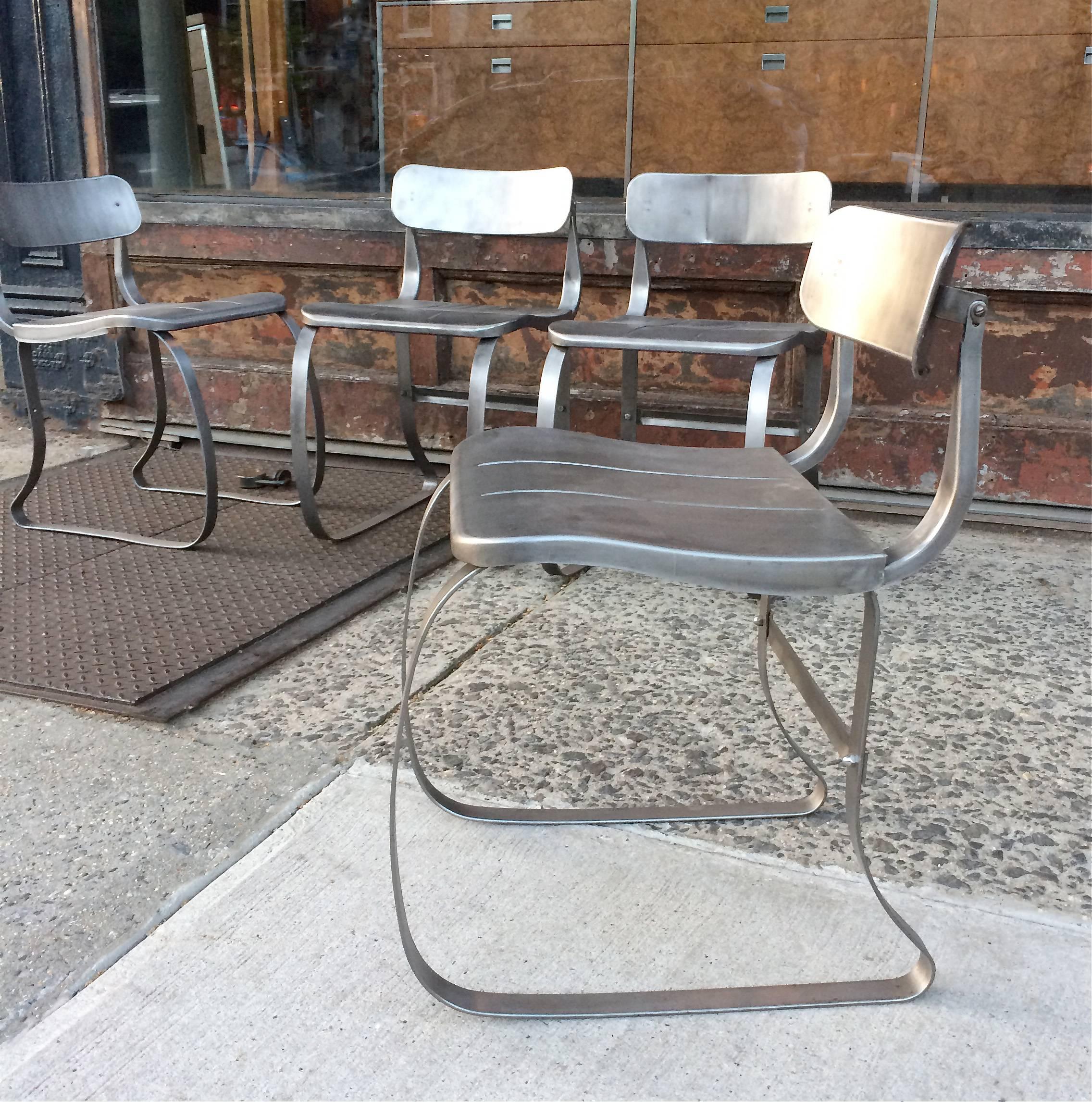 Set of Four Brushed Steel Health Chairs by Herman Sperlich for Ironite In Excellent Condition In Brooklyn, NY