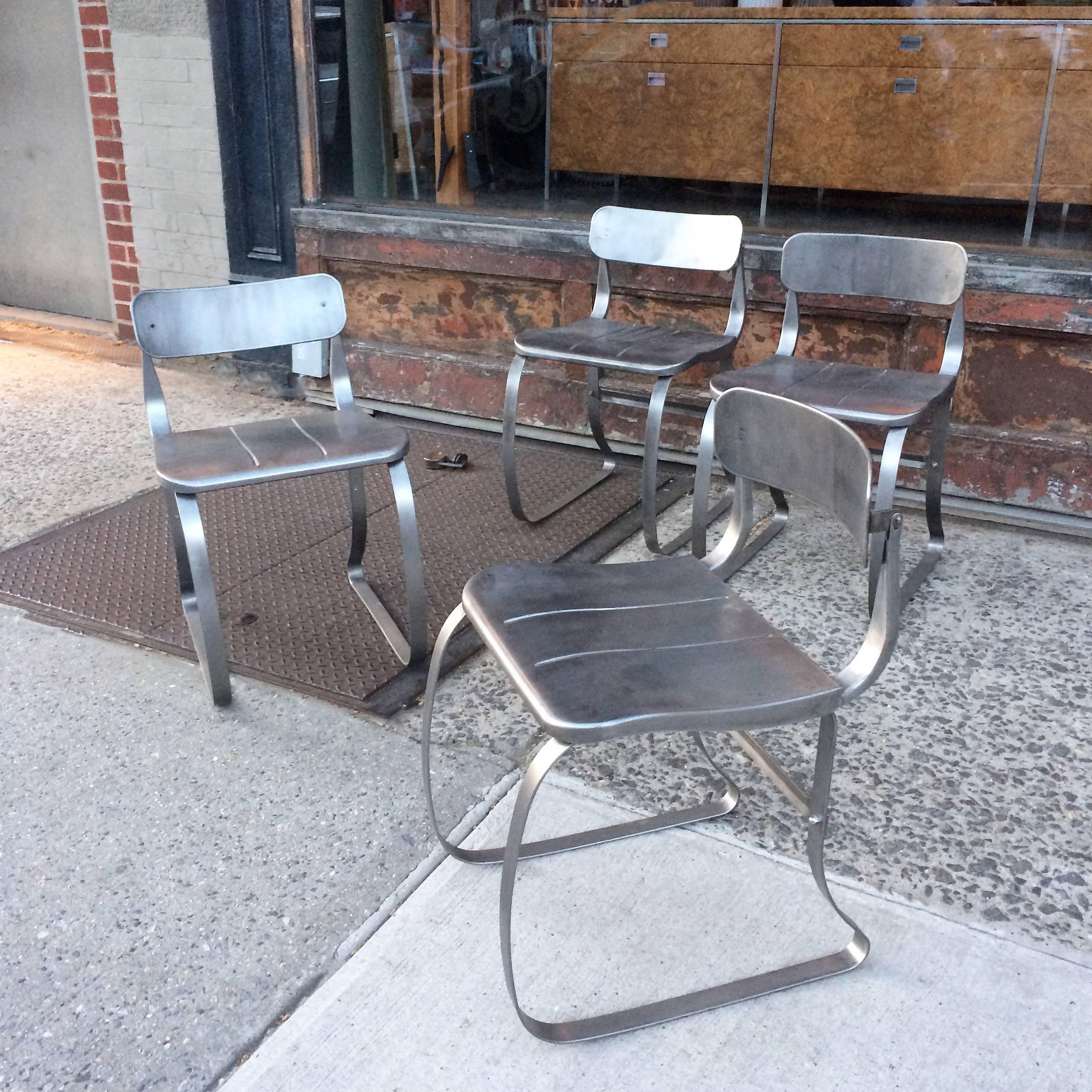 Set of Four Brushed Steel Health Chairs by Herman Sperlich for Ironite 1