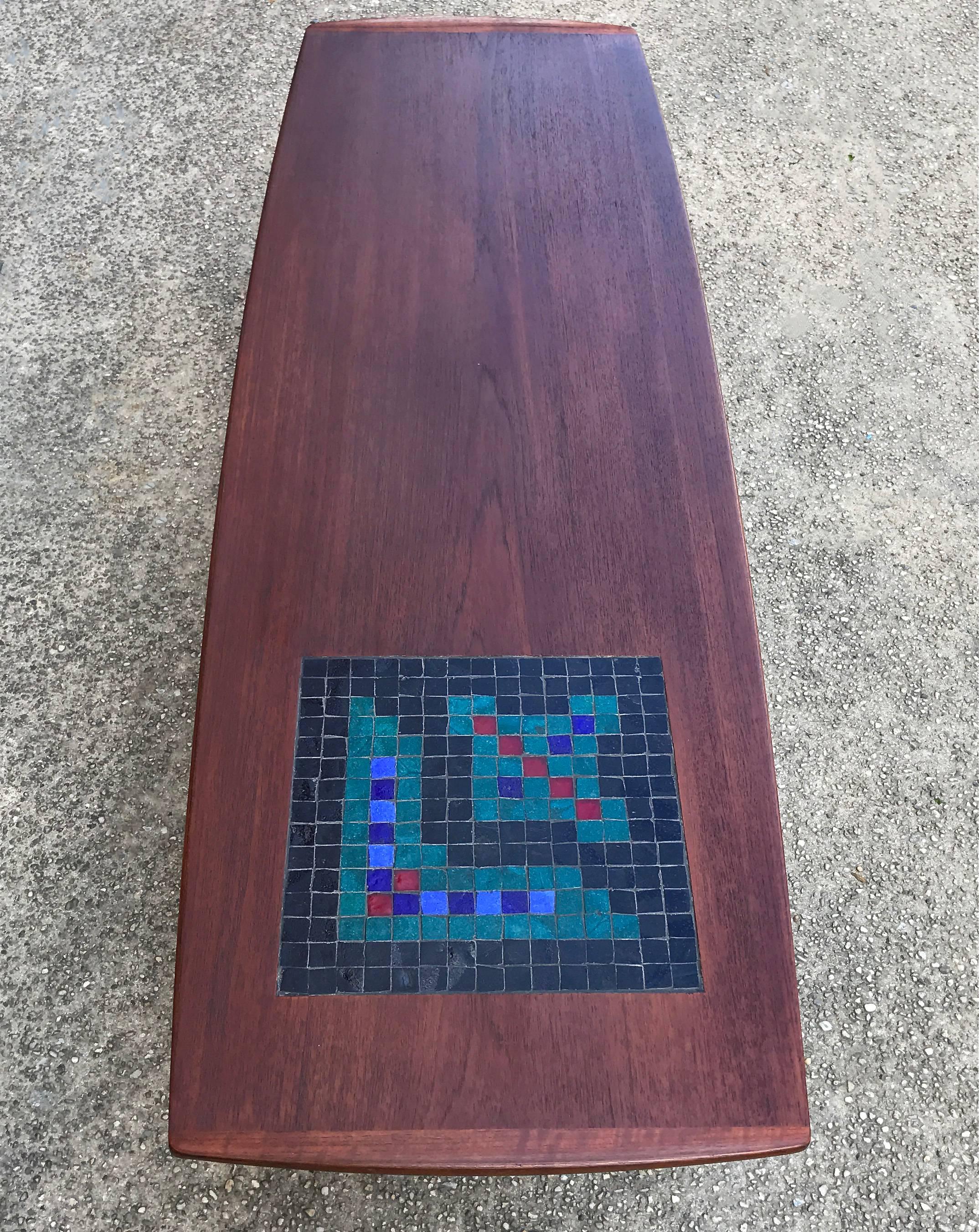 Mid-Century Modern Danish Modern Teak and Mosaic Tile Coffee Table by Arne Hovmand-Olsen