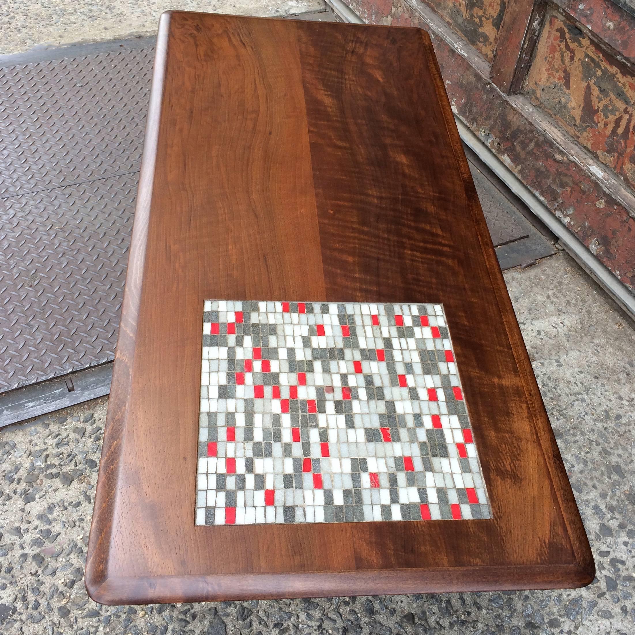 Danish Modern Walnut and Tile Mosaic Coffee Table In Excellent Condition In Brooklyn, NY