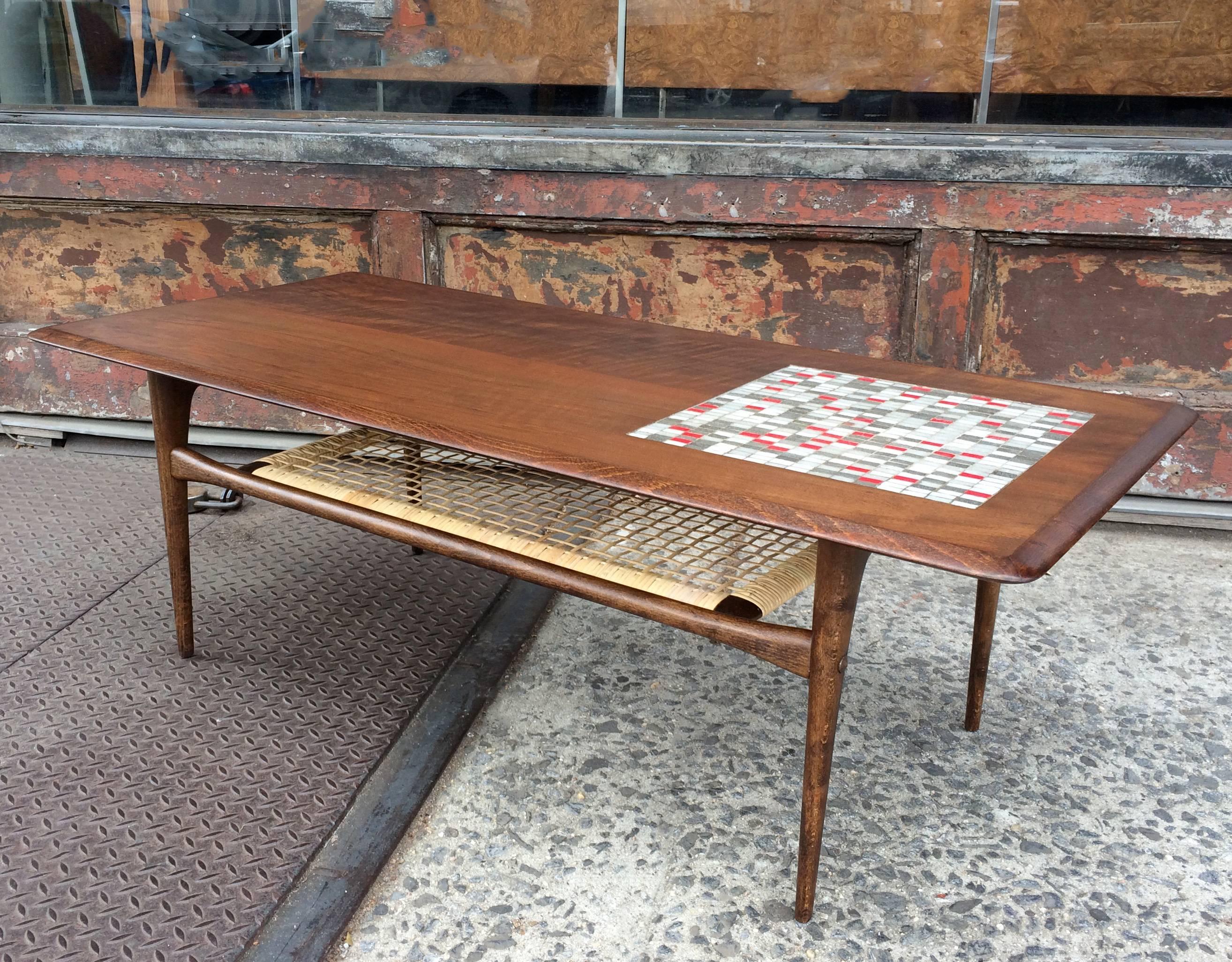 Scandinavian Modern Danish Modern Walnut and Tile Mosaic Coffee Table