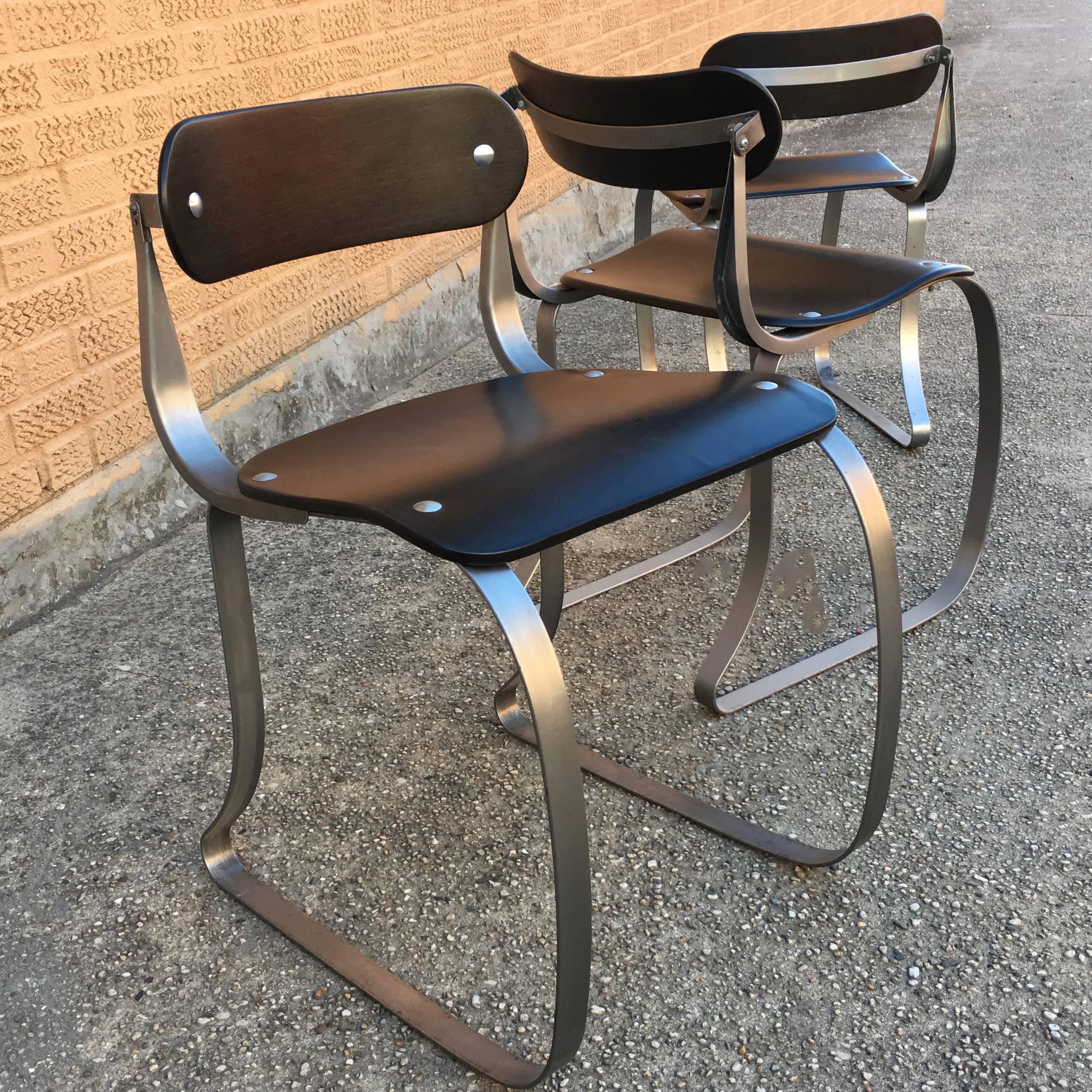 Industrial Brushed Steel and Ebonized Maple Health Chairs by Herman Sperlich for Ironrite