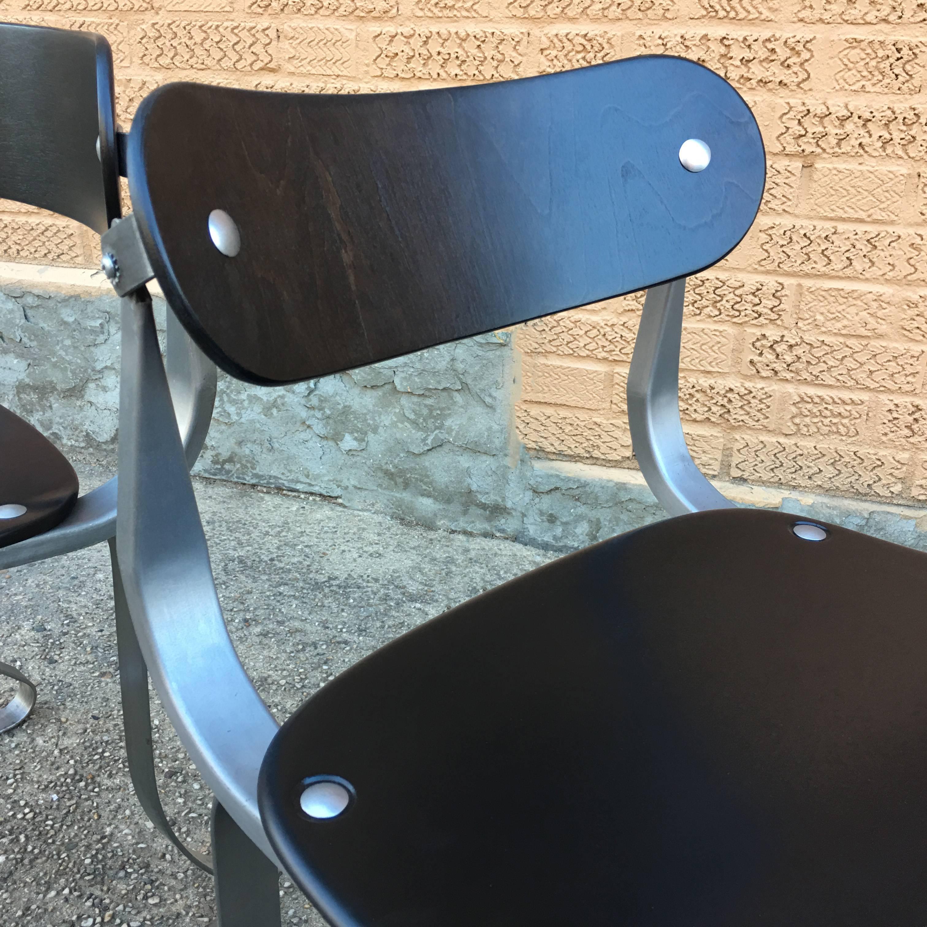 Mid-20th Century Brushed Steel and Ebonized Maple Health Chairs by Herman Sperlich for Ironrite