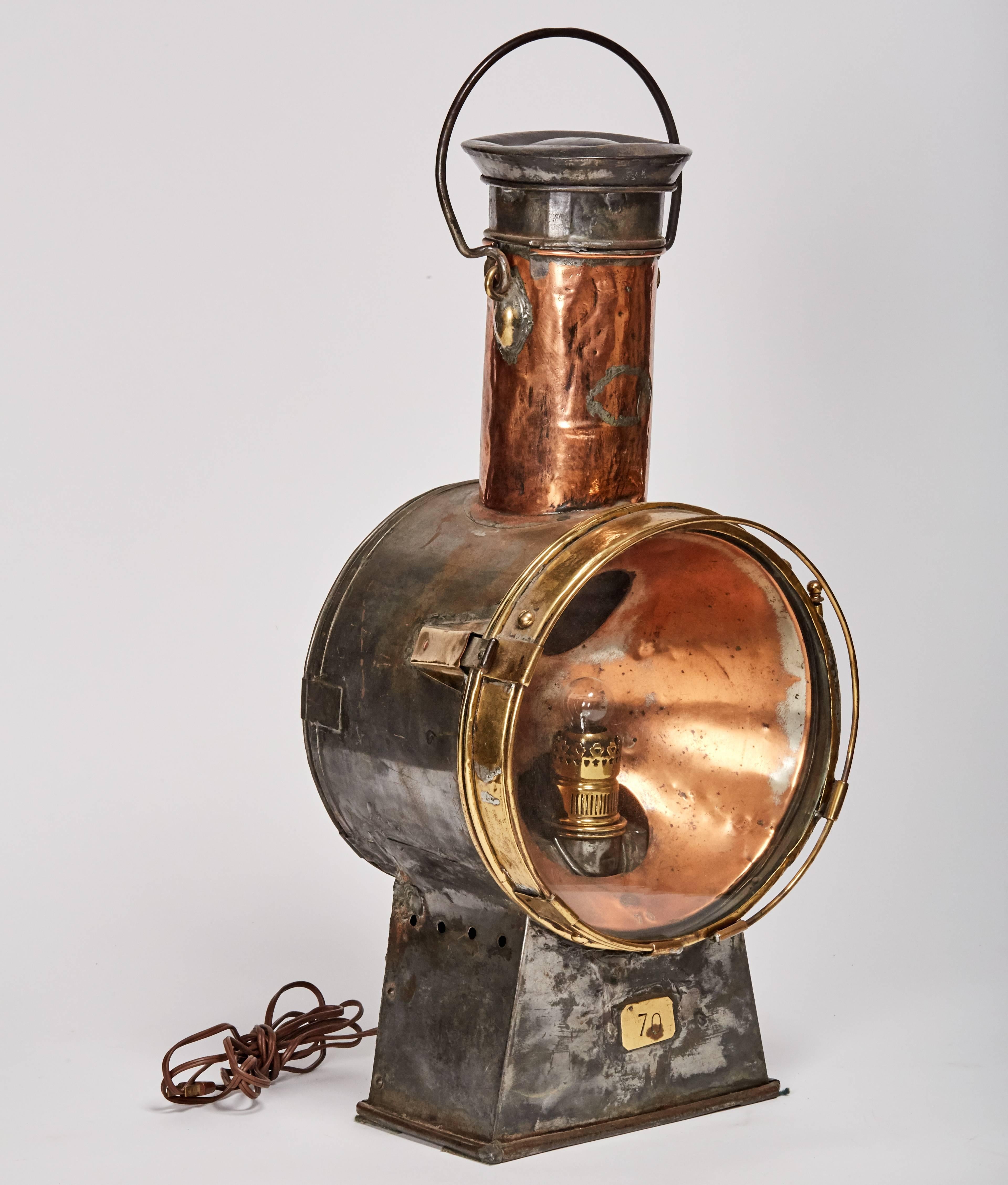 Industrial Antique 19th Century Copper and Tin Railroad Lantern