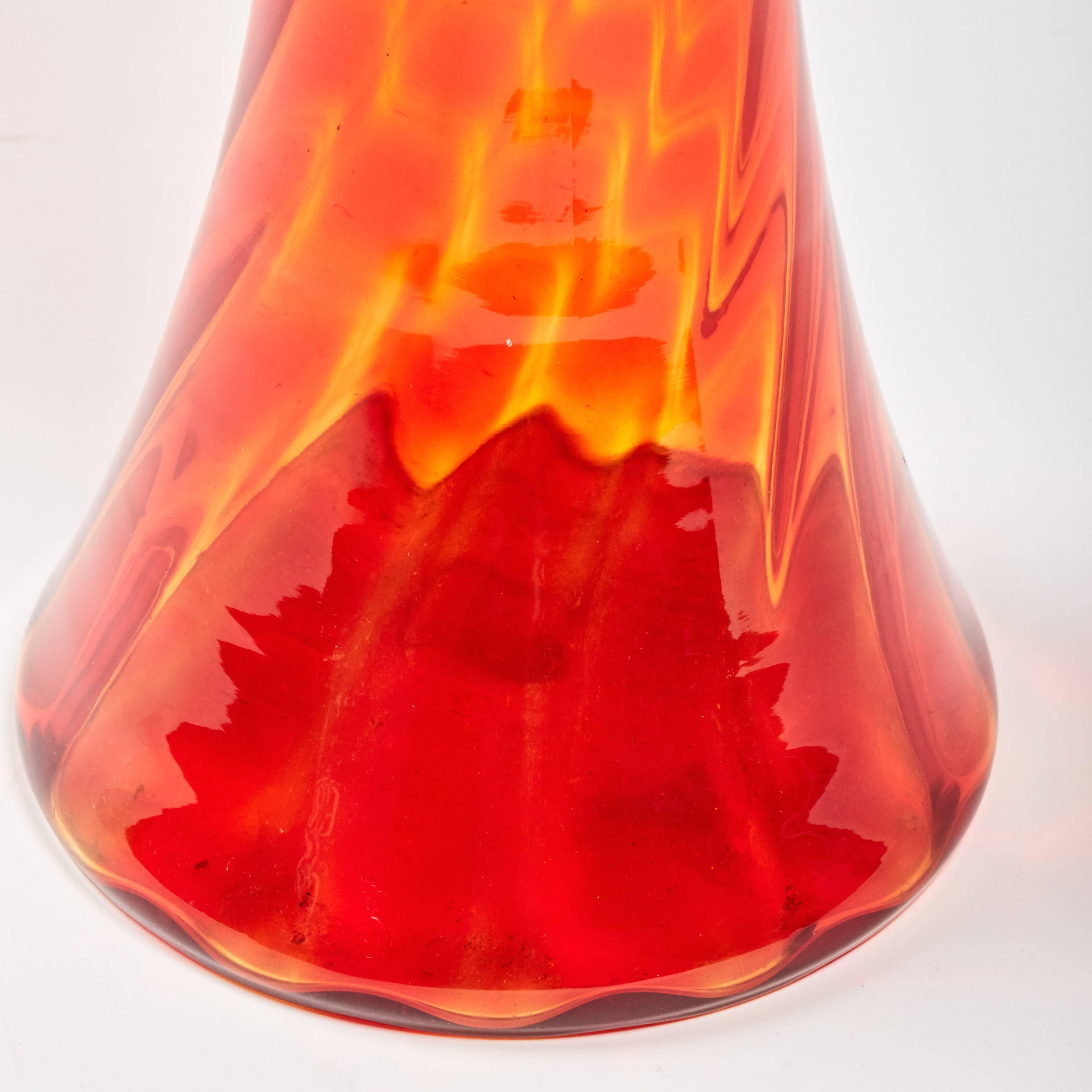 20th Century Tall Swirled Sunset Orange Vase by Blenko Glass