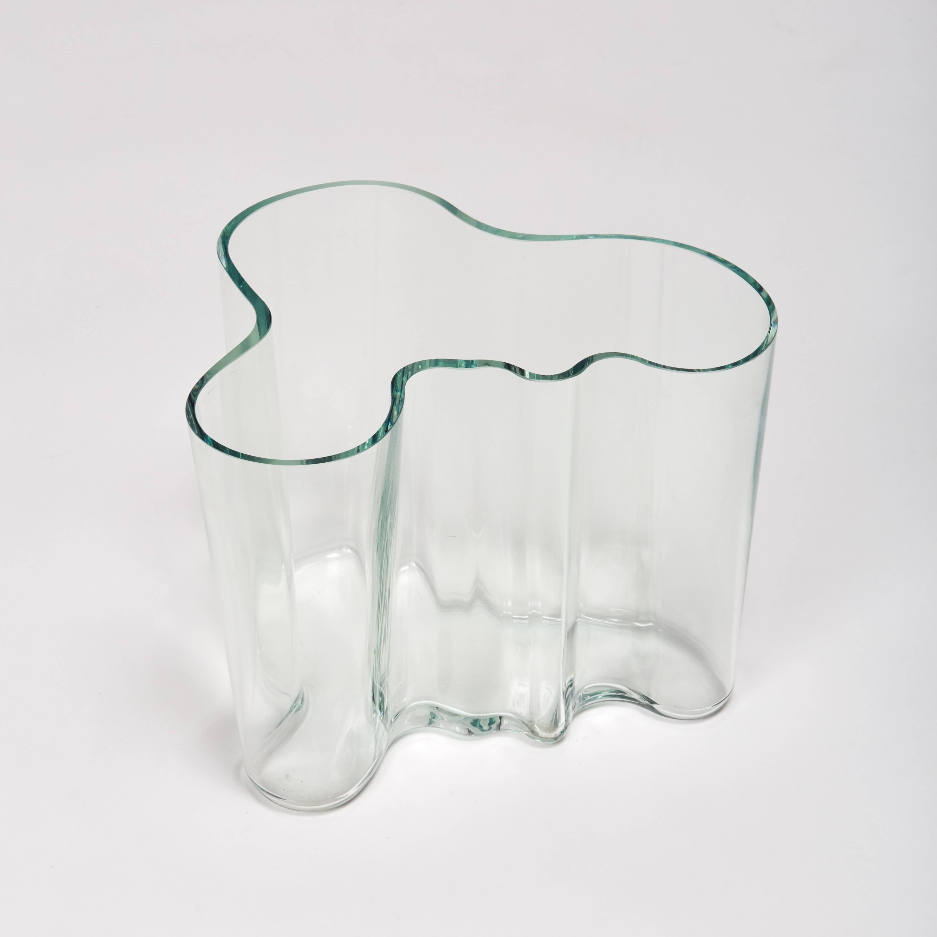 1950s, Mid-Century Modern, blown glass 'Savoy' vase designed by Alvar Aalto with acid etched mark on bottom.
