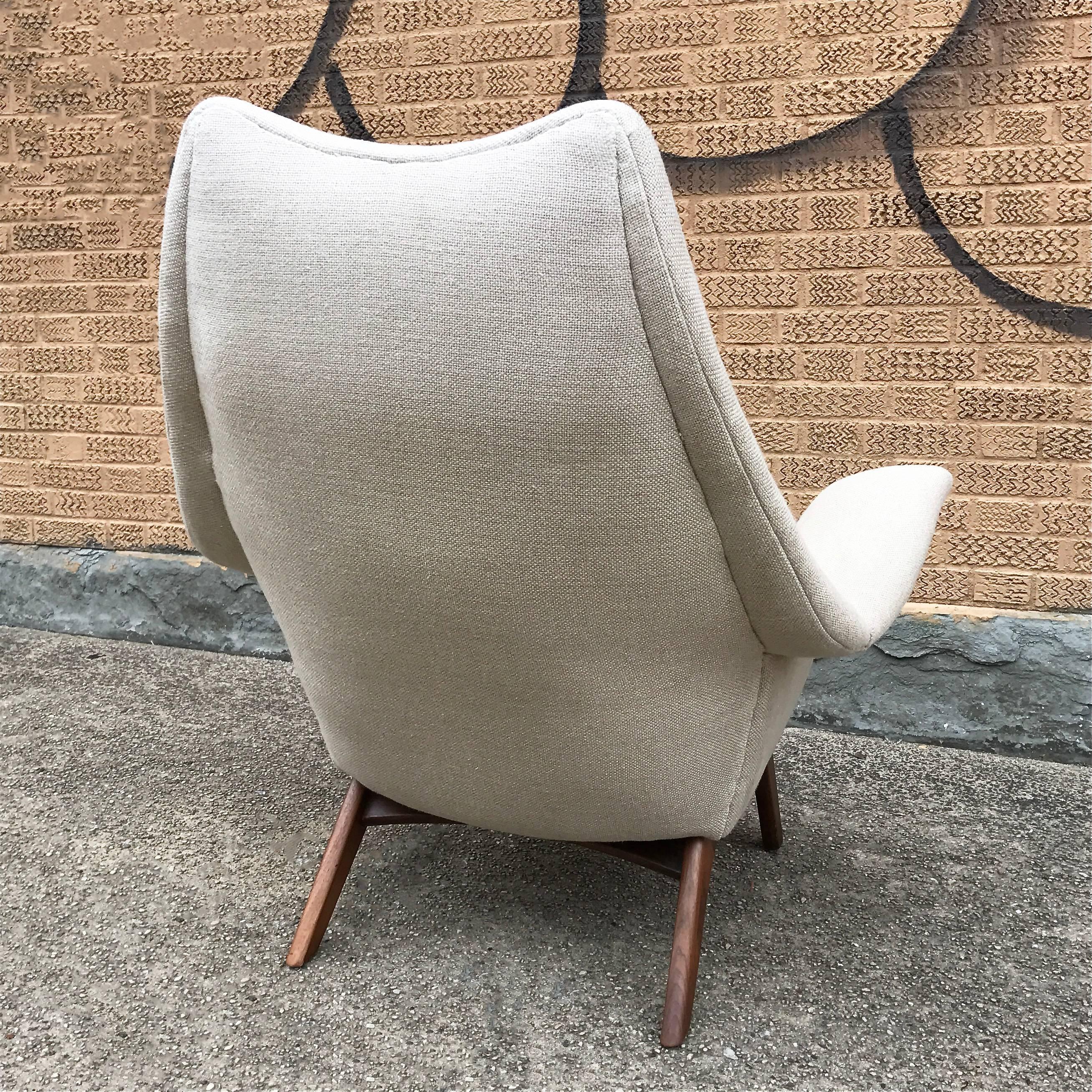Woven Mid-Century Walnut Wingback Lounge Chair by Adrian Pearsall