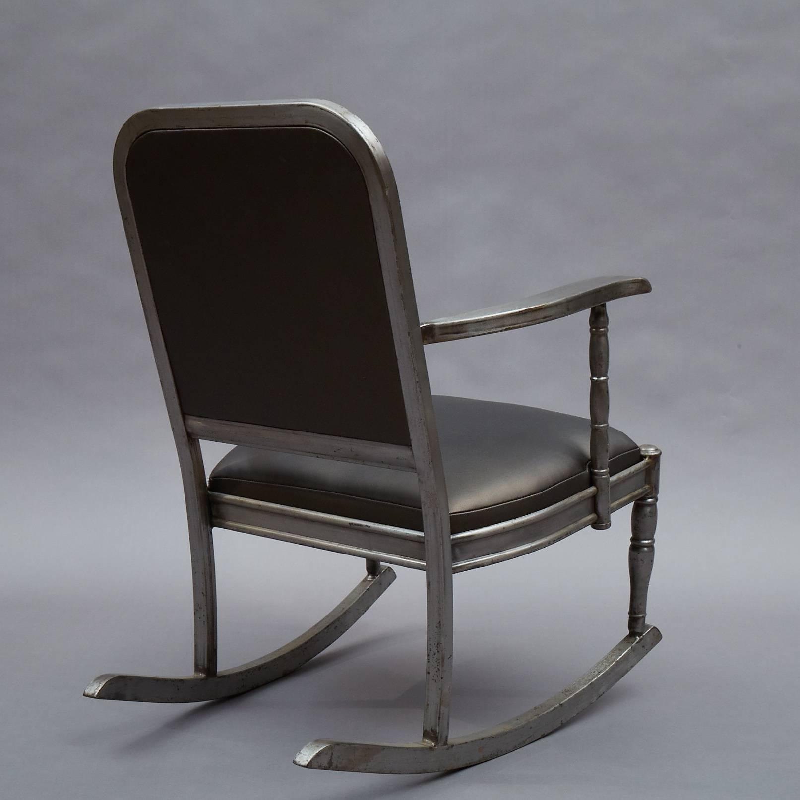 Industrial Simmons Brushed Steel and Gunmetal Vinyl Rocking Chair For Sale