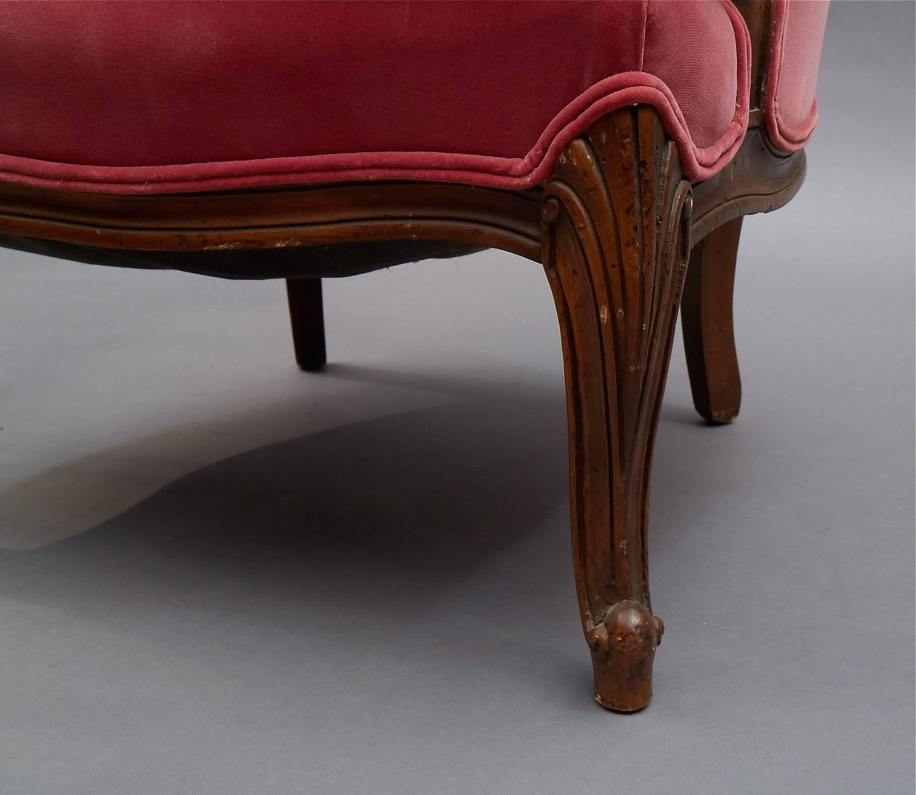 Louis XVI Style Carved Mahogany and Velvet Bergère Chairs 2