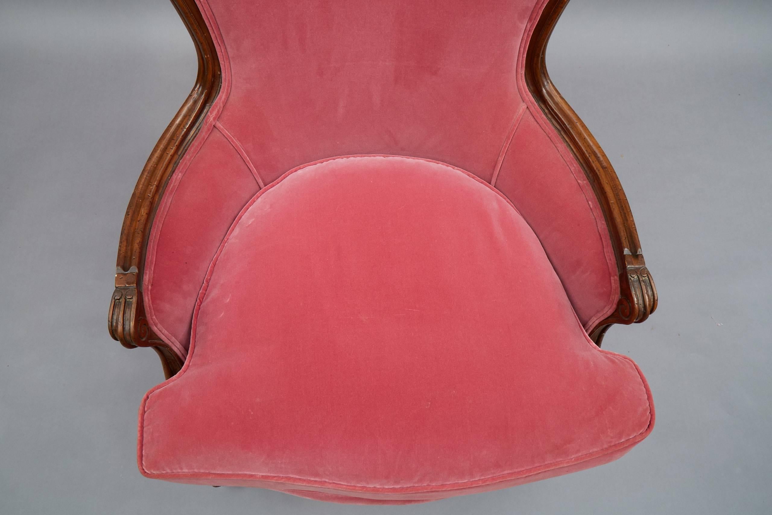 Louis XVI Style Carved Mahogany and Velvet Bergère Chairs 1