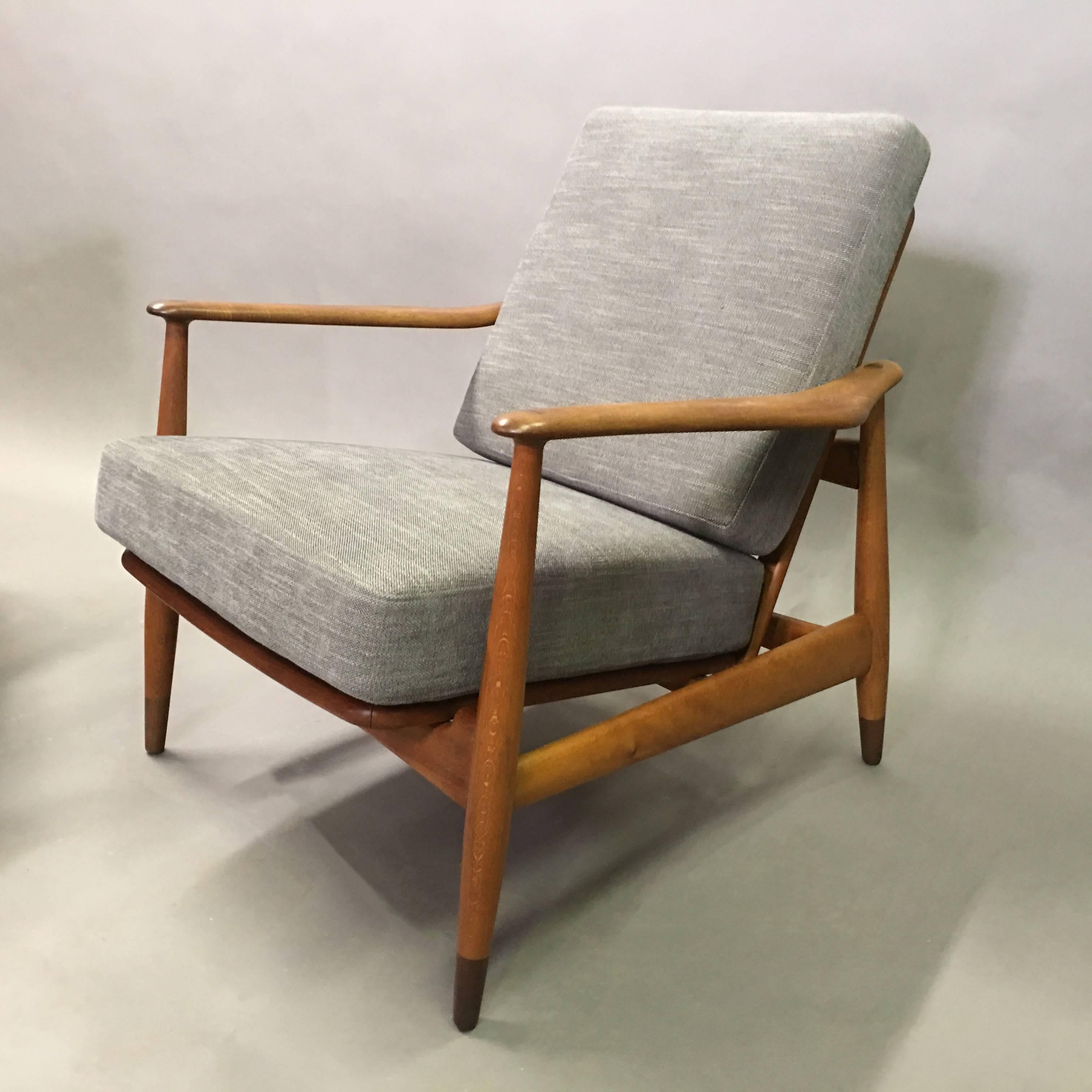 Fabric Pair of Danish Modern Lounge Chairs by Finn Juhl for John Stuart