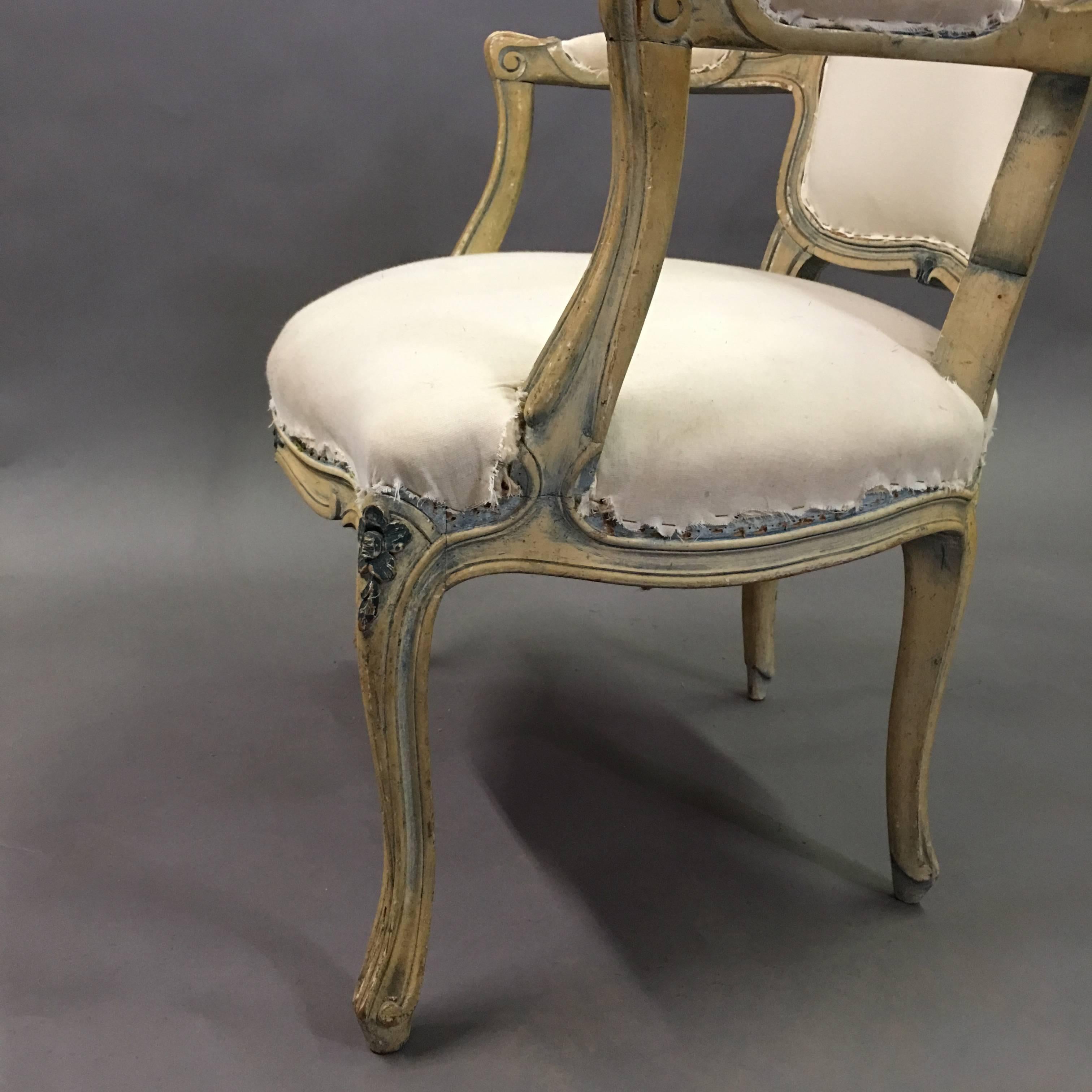 Fabric Louis XVI Style Carved Mahogany Armchair For Sale