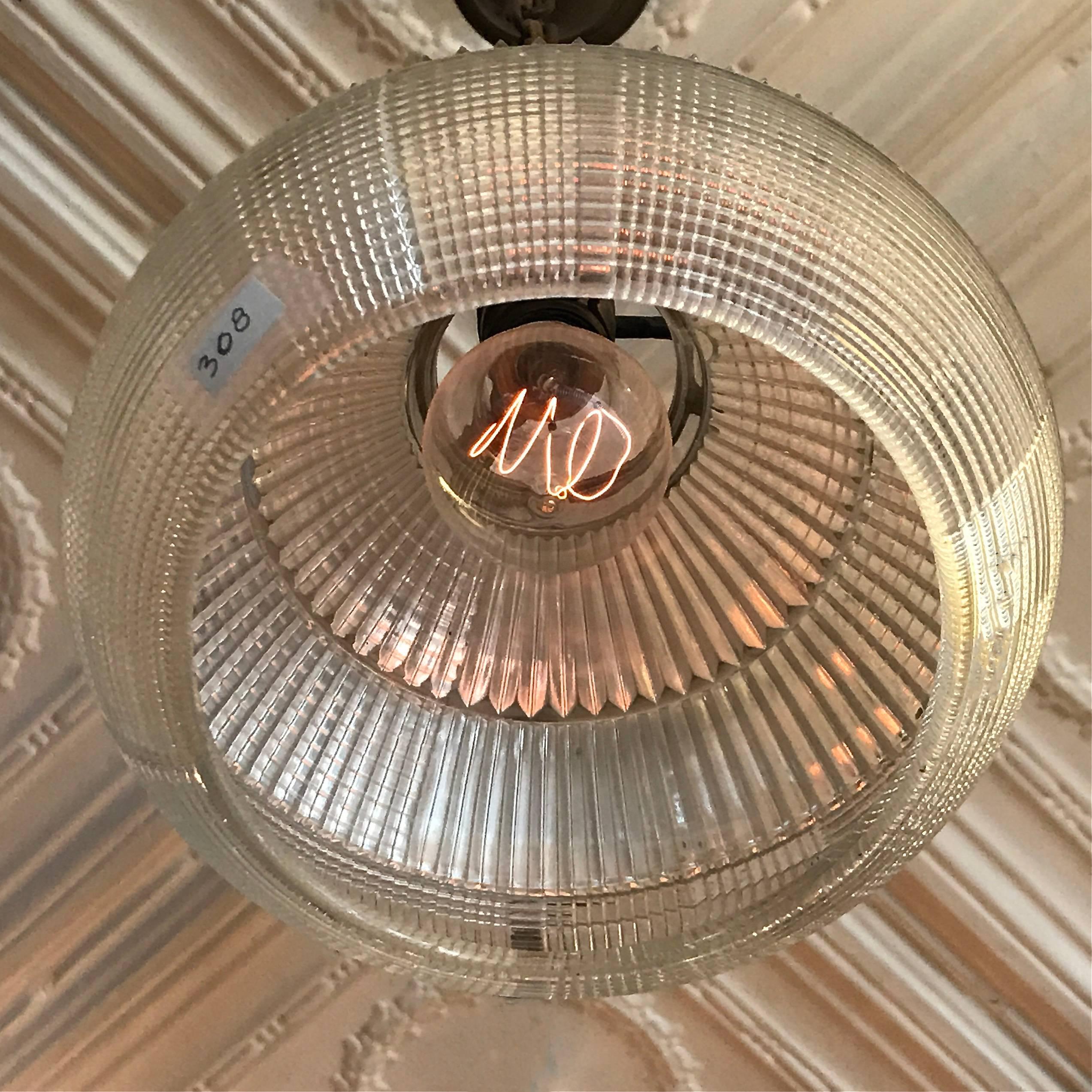 Mid-20th Century Open Holophane Bell Pendant Light