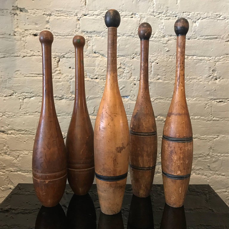 Pair of Patinated Maple Juggling Pins For Sale at 1stDibs