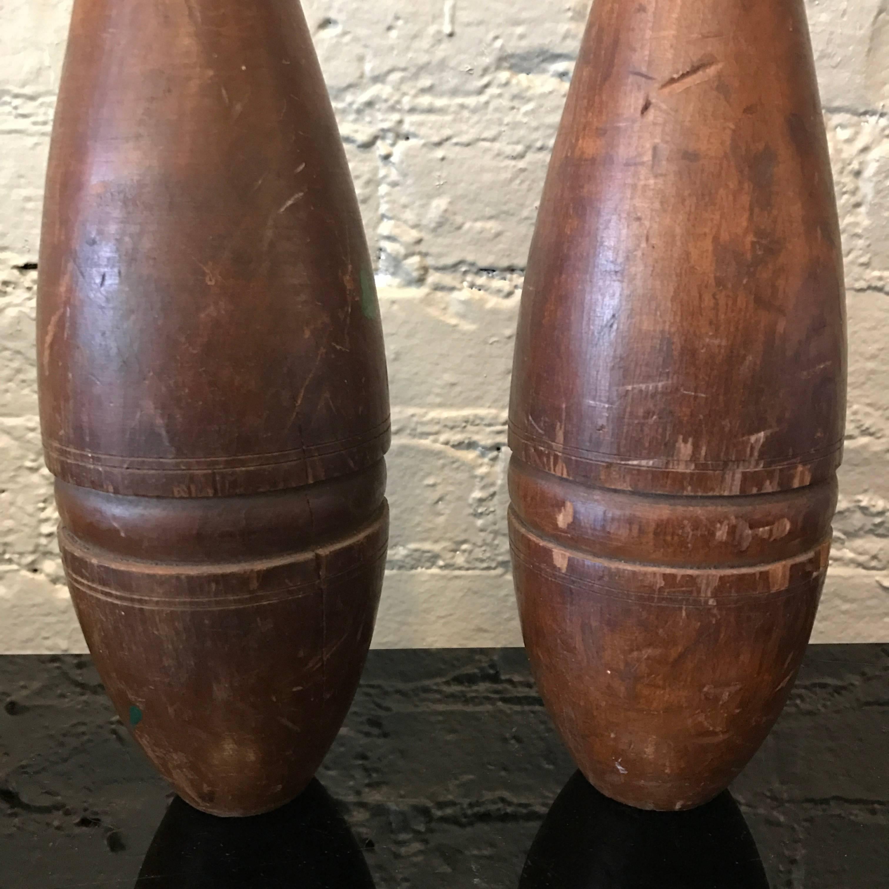 Turned Pair of Early 20th Century Stained Maple Juggling Pins