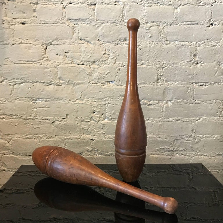 Pair of Early 20th Century Stained Maple Juggling Pins For Sale at 1stDibs