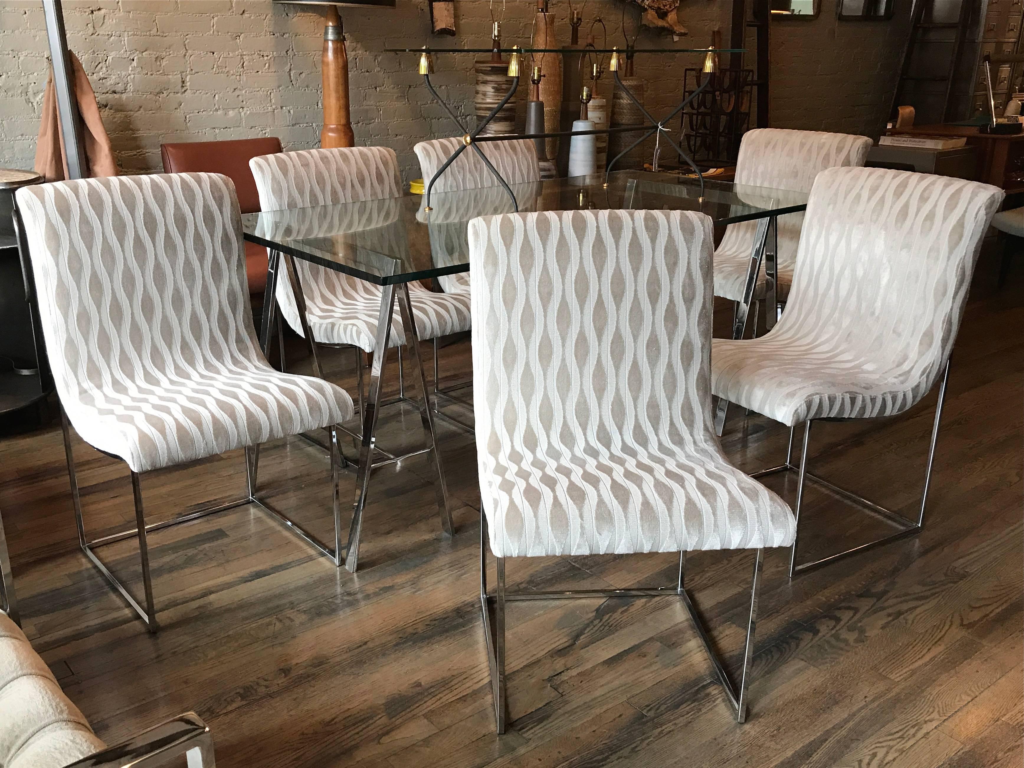 Mid-Century Modern Milo Baughman for Thayer Coggin Upholstered Scoop Chrome Dining Chair Set