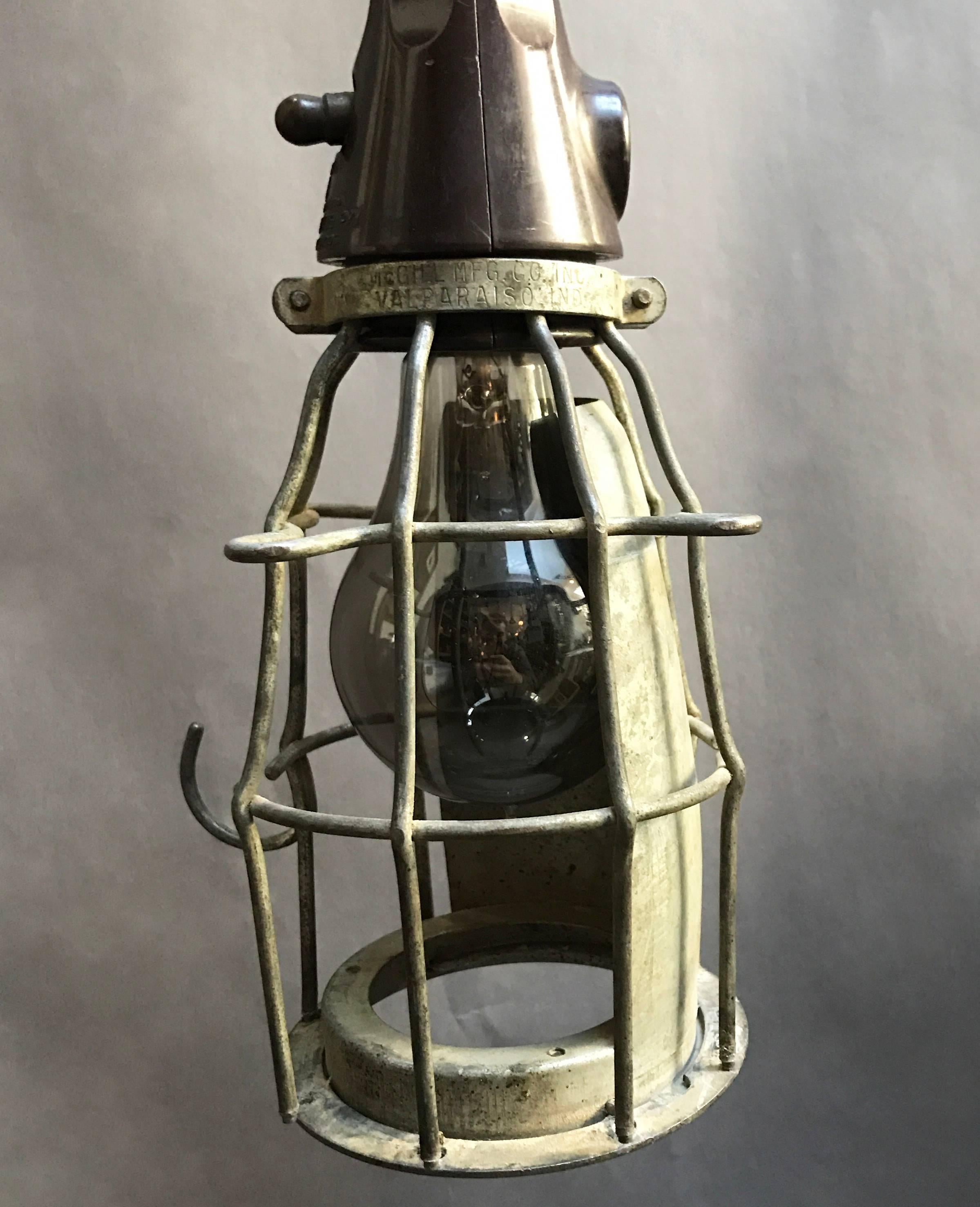 American Industrial Rubber Handle Utility Cage Light Pendant For Sale