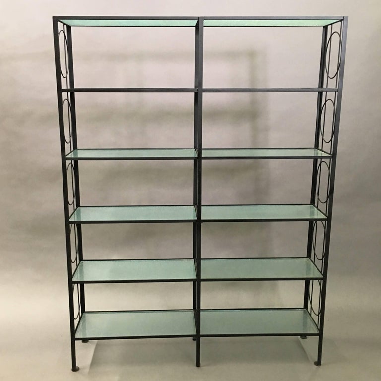 MidCentury Wrought Iron And Textured Glass Ètagerè at 1stDibs