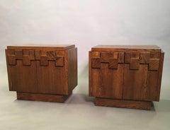 Brutalist Mosaic Oak End Table Nightstands by Lane Altavista
