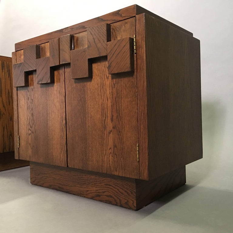 Brutalist Mosaic Oak End Table Nightstands by Lane Altavista at 1stDibs