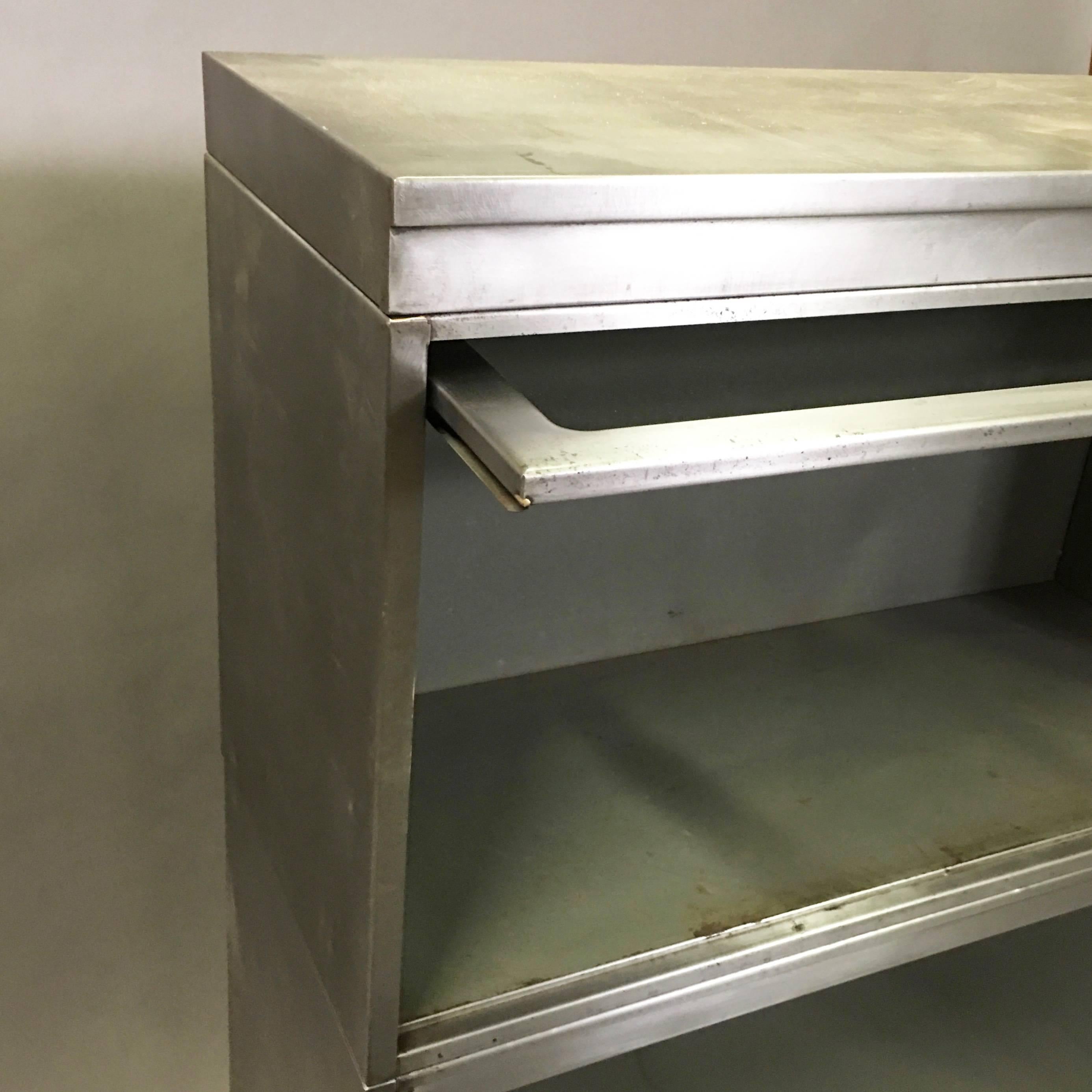 Mid-20th Century Industrial Glass Front Brushed Steel Barrister Bookcase