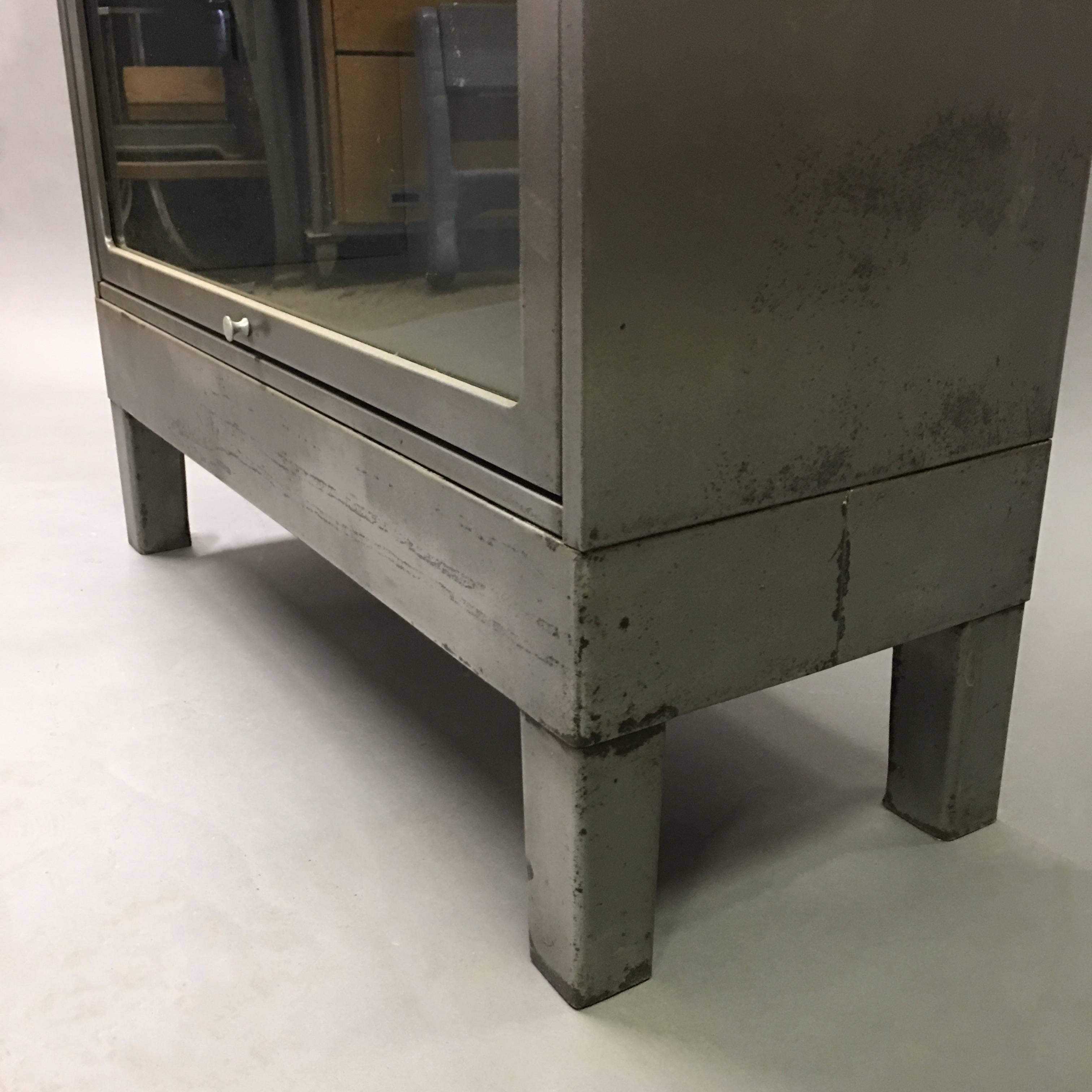 Industrial Glass Front Brushed Steel Barrister Bookcase In Good Condition In Brooklyn, NY